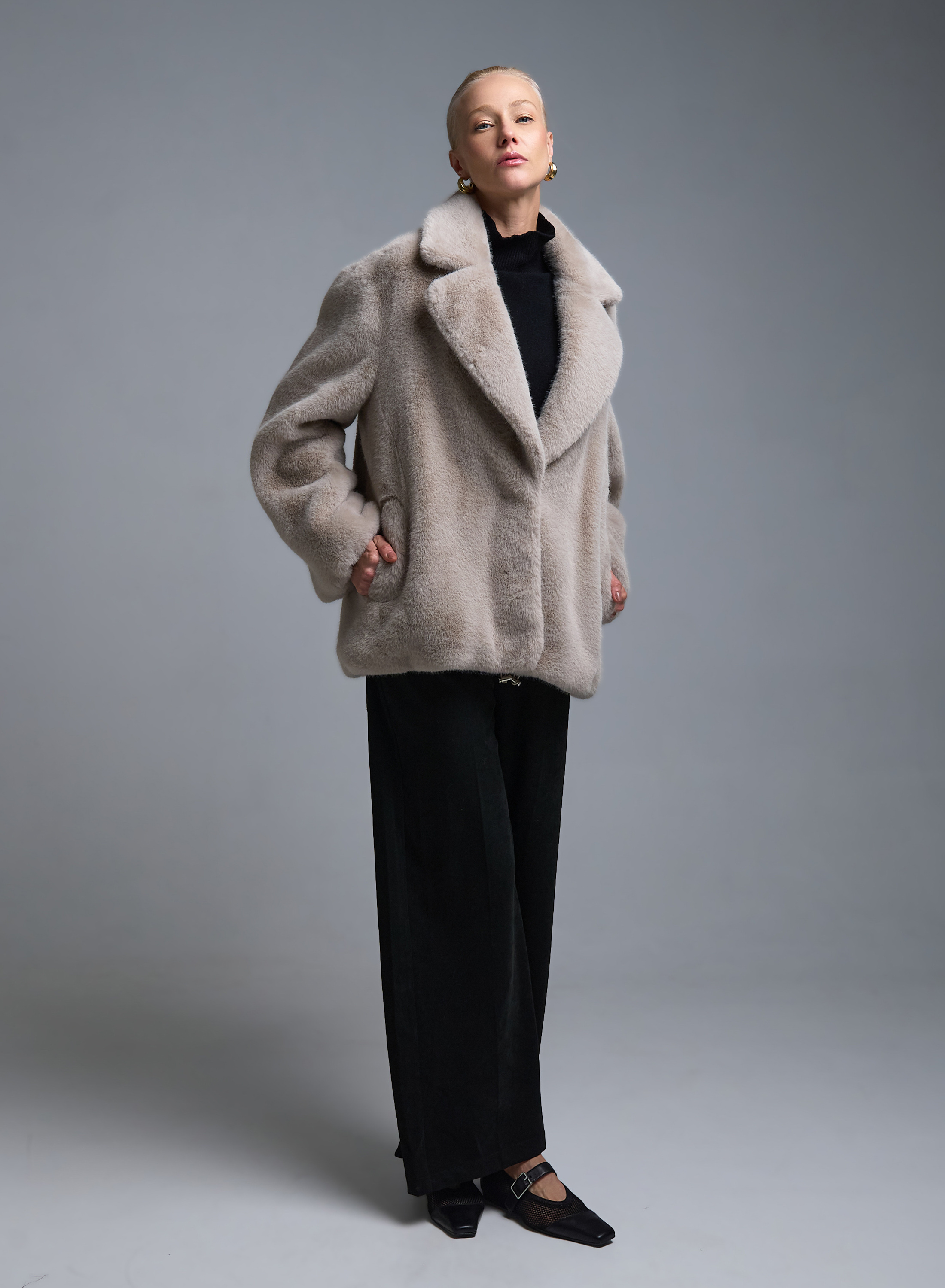 Γκρι του πάγου Μπουφάν με πέτο από οικολογική γούνα Motel - 2