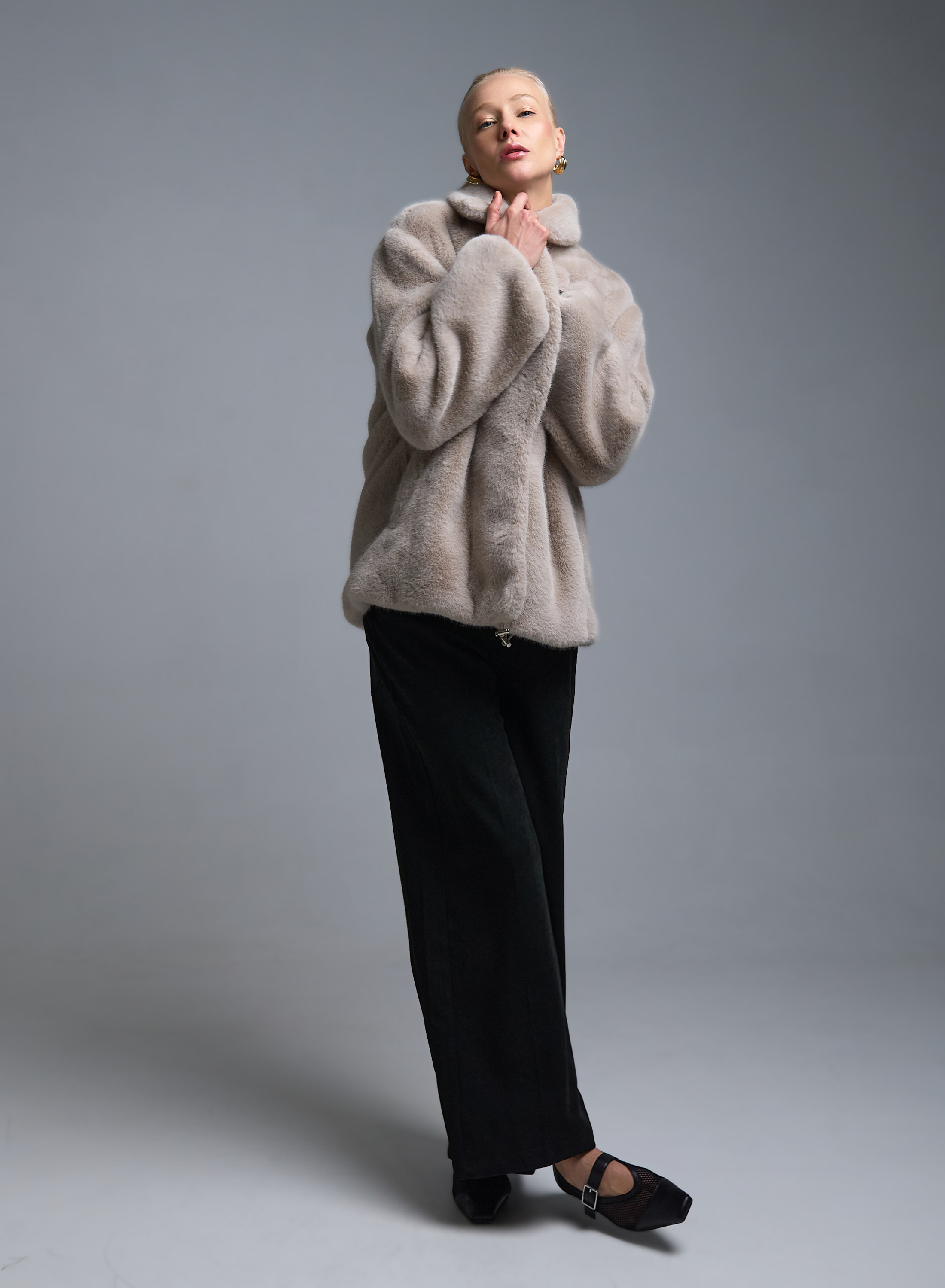 Γκρι του πάγου Μπουφάν με πέτο από οικολογική γούνα Motel - 4