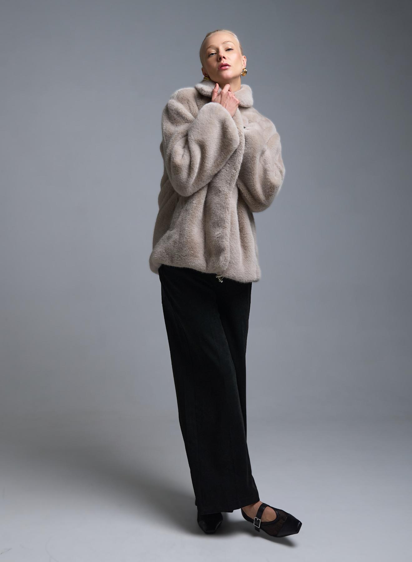 Γκρι του πάγου Μπουφάν με πέτο από οικολογική γούνα Motel - 5