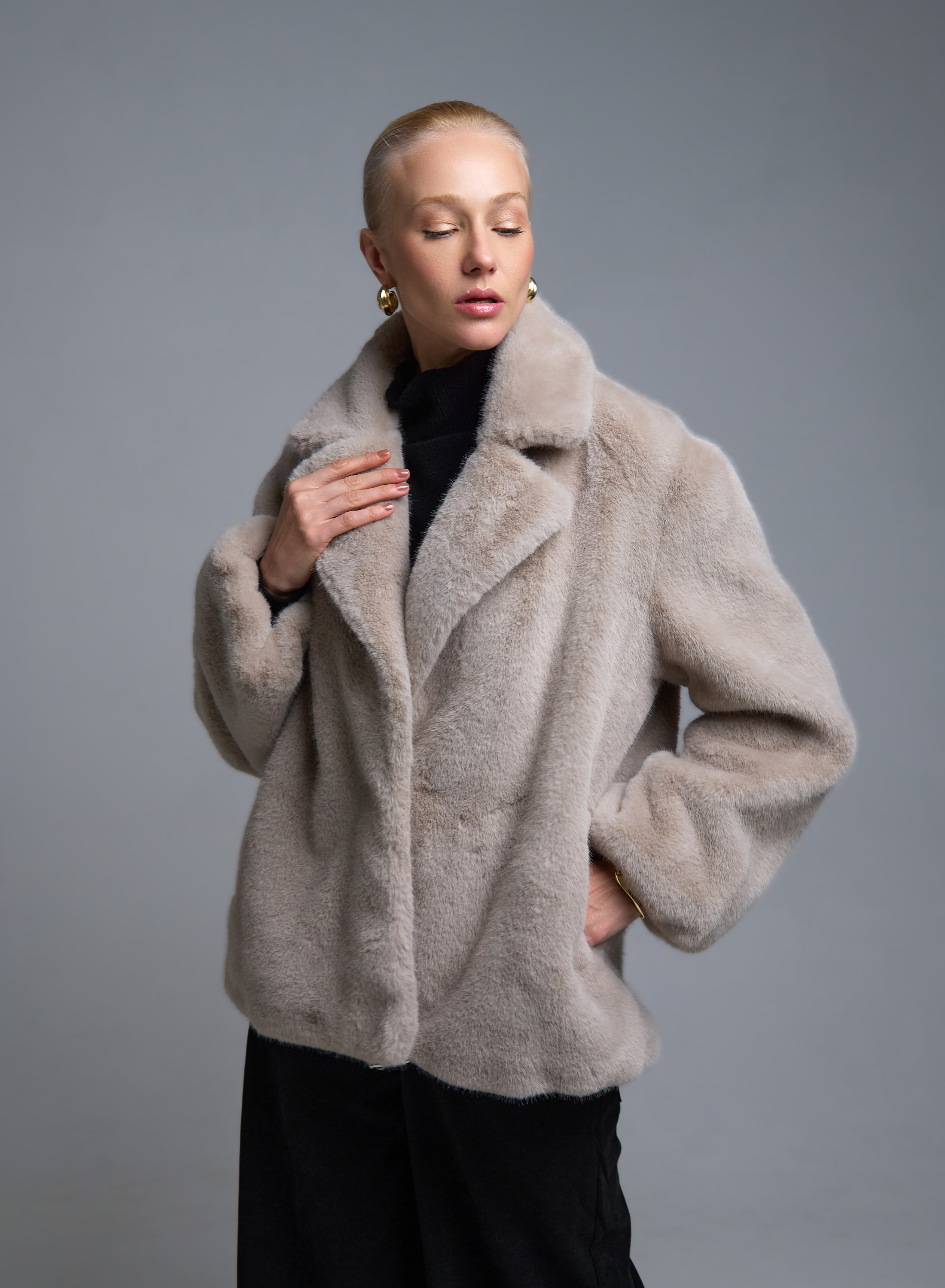 Γκρι του πάγου Μπουφάν με πέτο από οικολογική γούνα Motel - 1