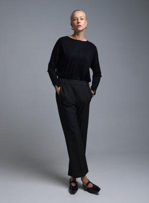 Black striped straight fit Trousers with turn ups and with elasticated rear waist Emme Marella - 53445