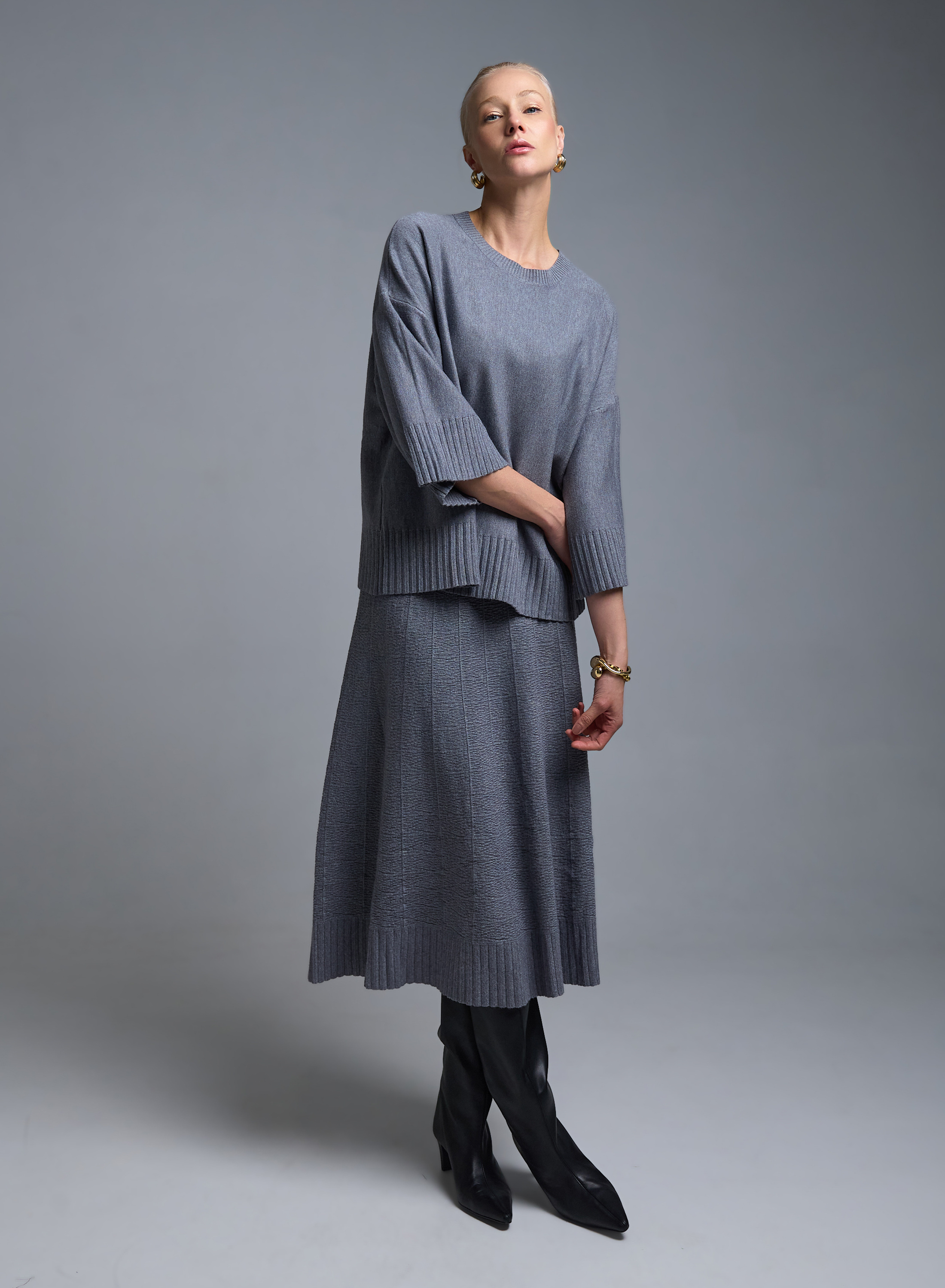 Γκρι Σετ Μπλούζα και Φούστα Lara - 0