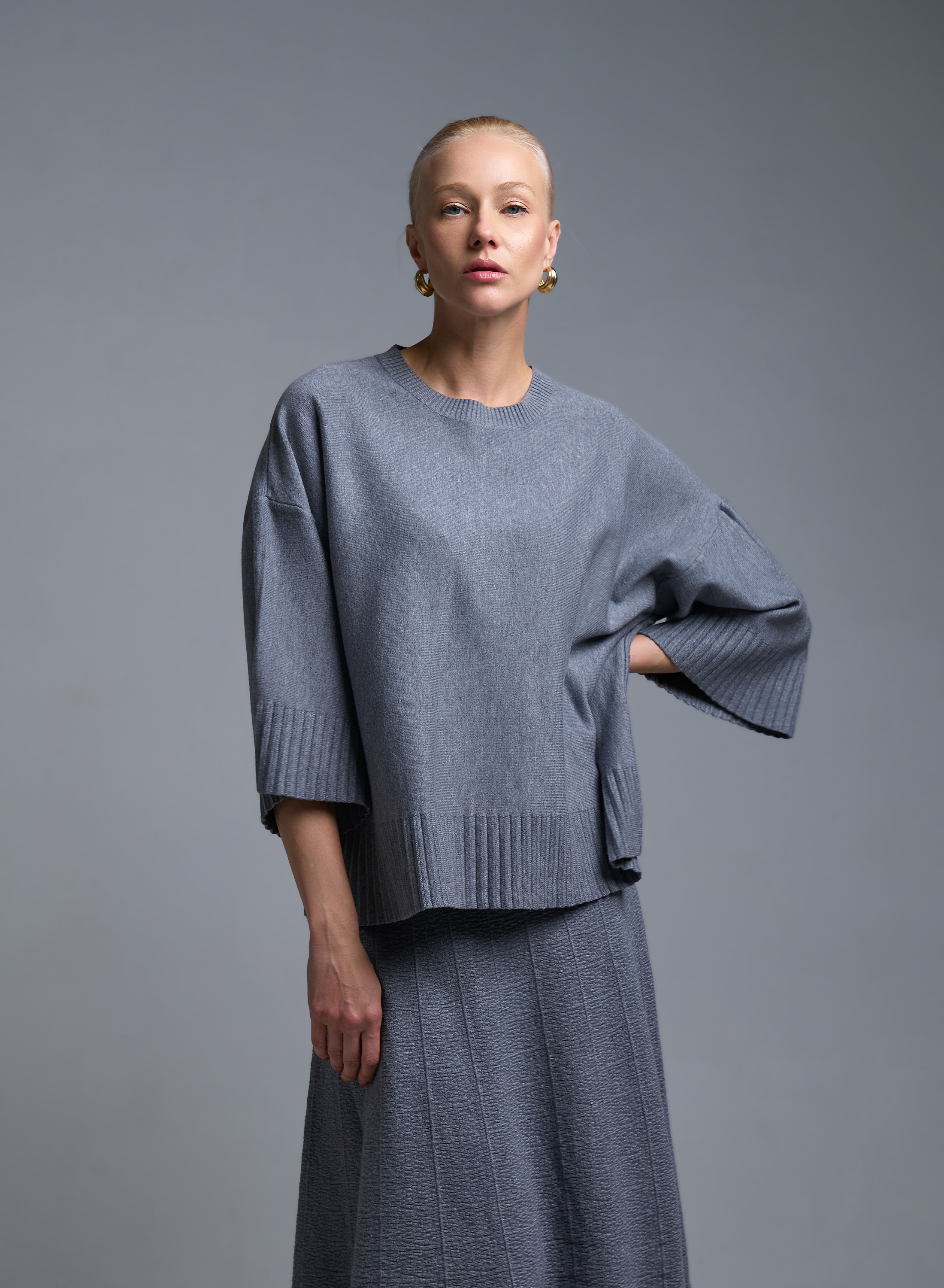 Γκρι Σετ Μπλούζα και Φούστα Lara - 1