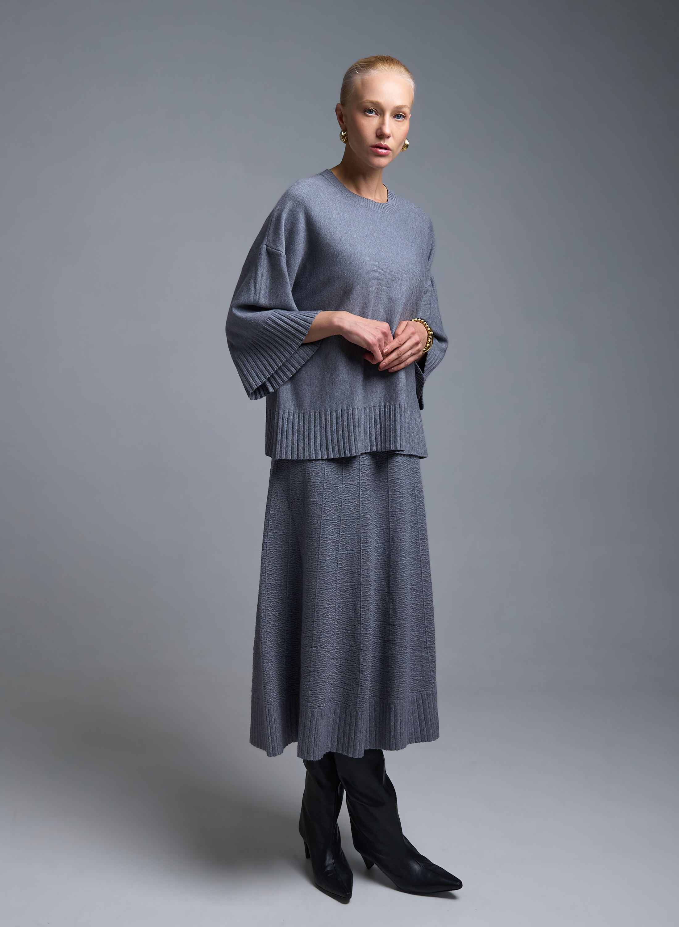 Γκρι Σετ Μπλούζα και Φούστα Lara - 2