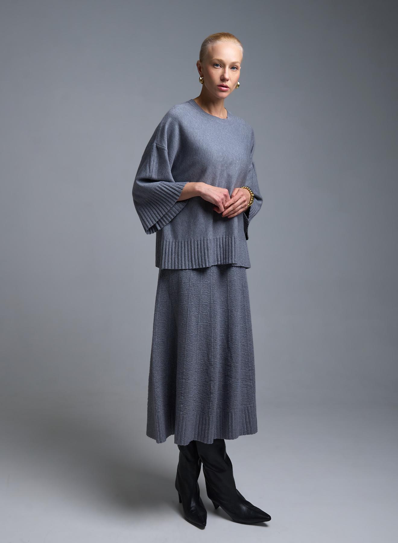 Γκρι Σετ Μπλούζα και Φούστα Lara - 3