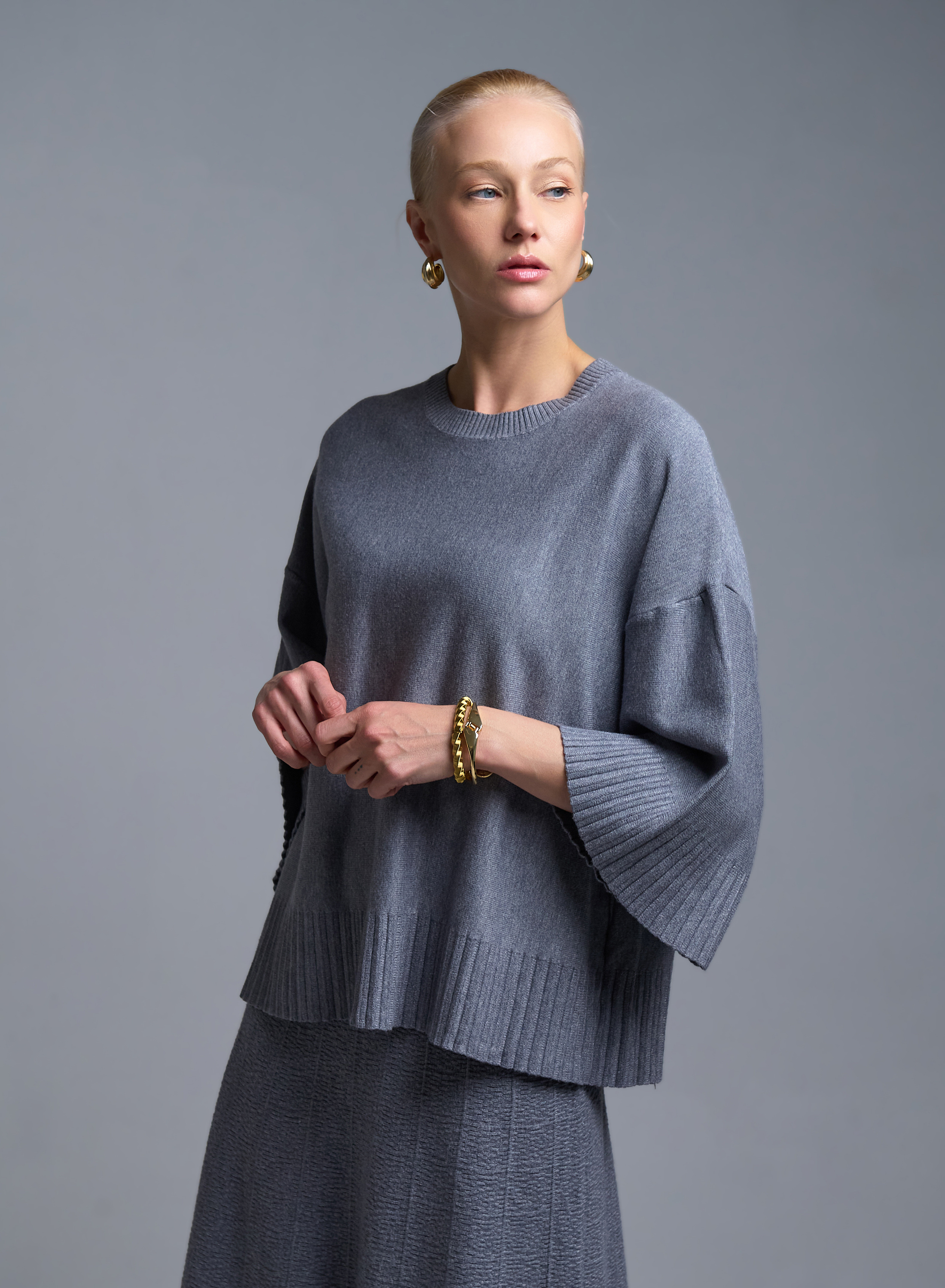 Γκρι Σετ Μπλούζα και Φούστα Lara - 3