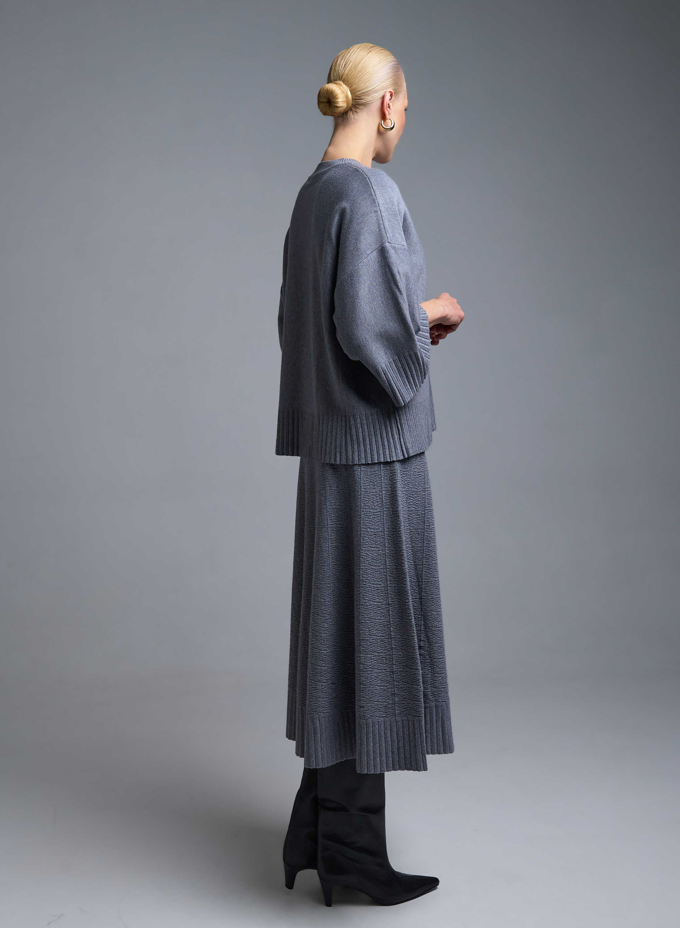 Γκρι Σετ Μπλούζα και Φούστα Lara - 5