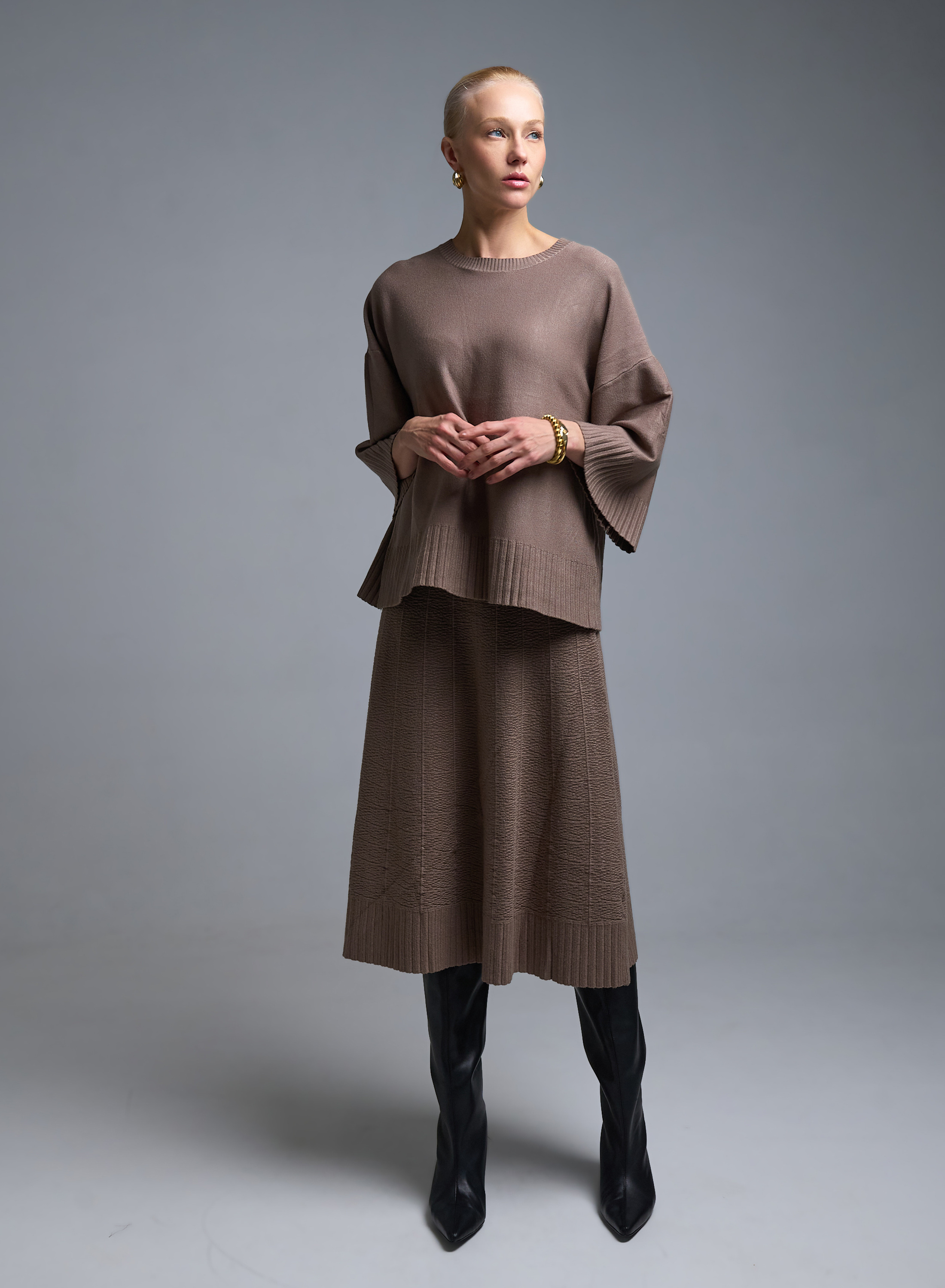 Taupe Σετ Μπλούζα και Φούστα Lara - 1