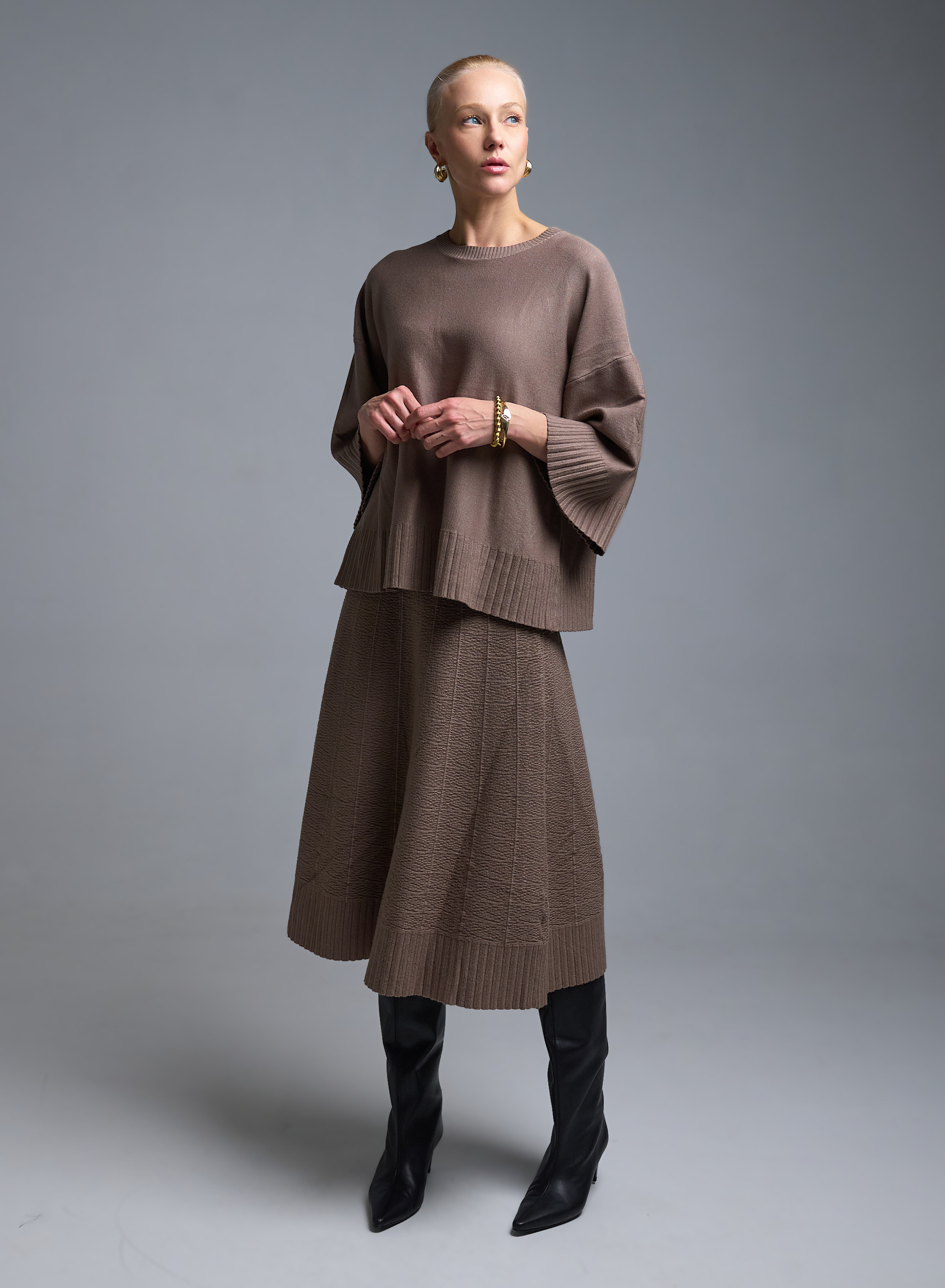 Taupe Σετ Μπλούζα και Φούστα Lara - 2