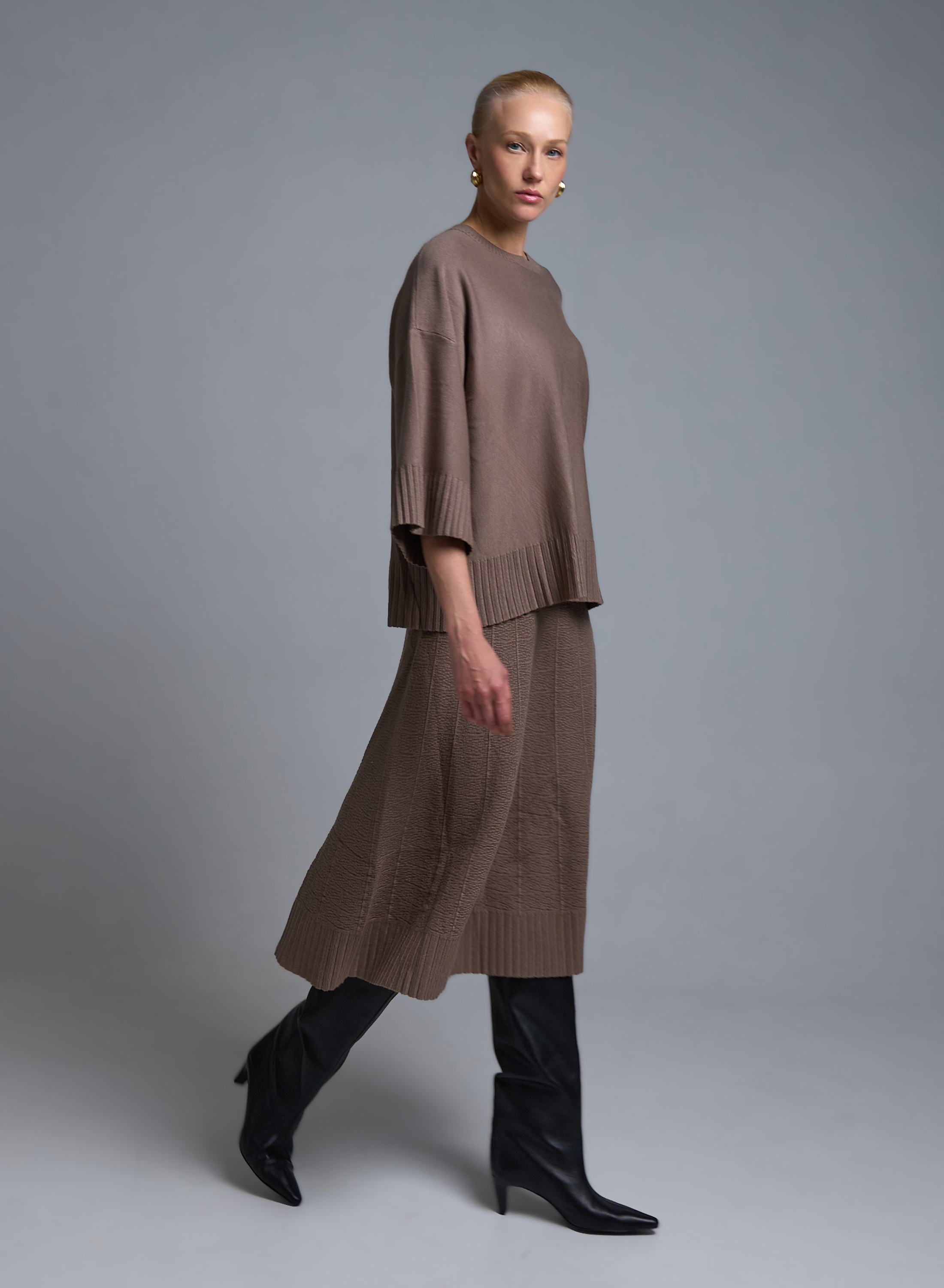 Taupe Σετ Μπλούζα και Φούστα Lara - 0