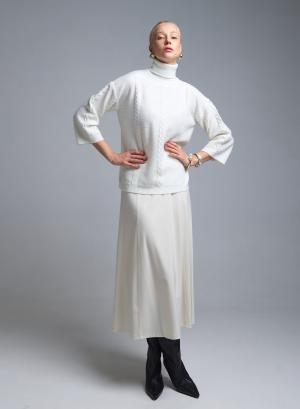 Εκρού Πουλόβερ ζιβάγκο με ανάγλυφες λεπτομέρειες και με μικρές παγιέτες Emme Marella - 53546