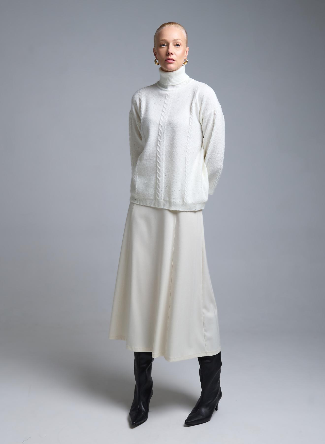 Εκρού Πουλόβερ ζιβάγκο με ανάγλυφες λεπτομέρειες και με μικρές παγιέτες Emme Marella - 3