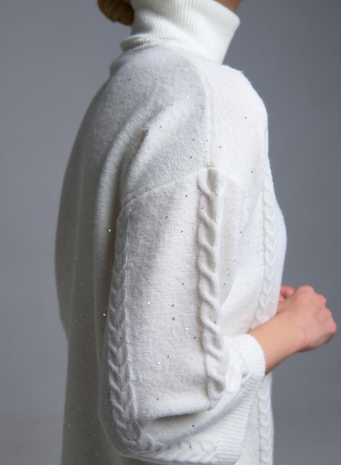 Εκρού Πουλόβερ ζιβάγκο με ανάγλυφες λεπτομέρειες και με μικρές παγιέτες Emme Marella - 4