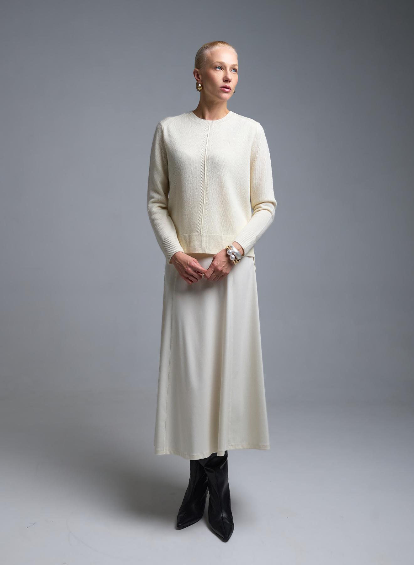 Βανίλια μάλλινο Πουλόβερ με ανάγλυφες λεπτομέρειες Emme Marella - 3