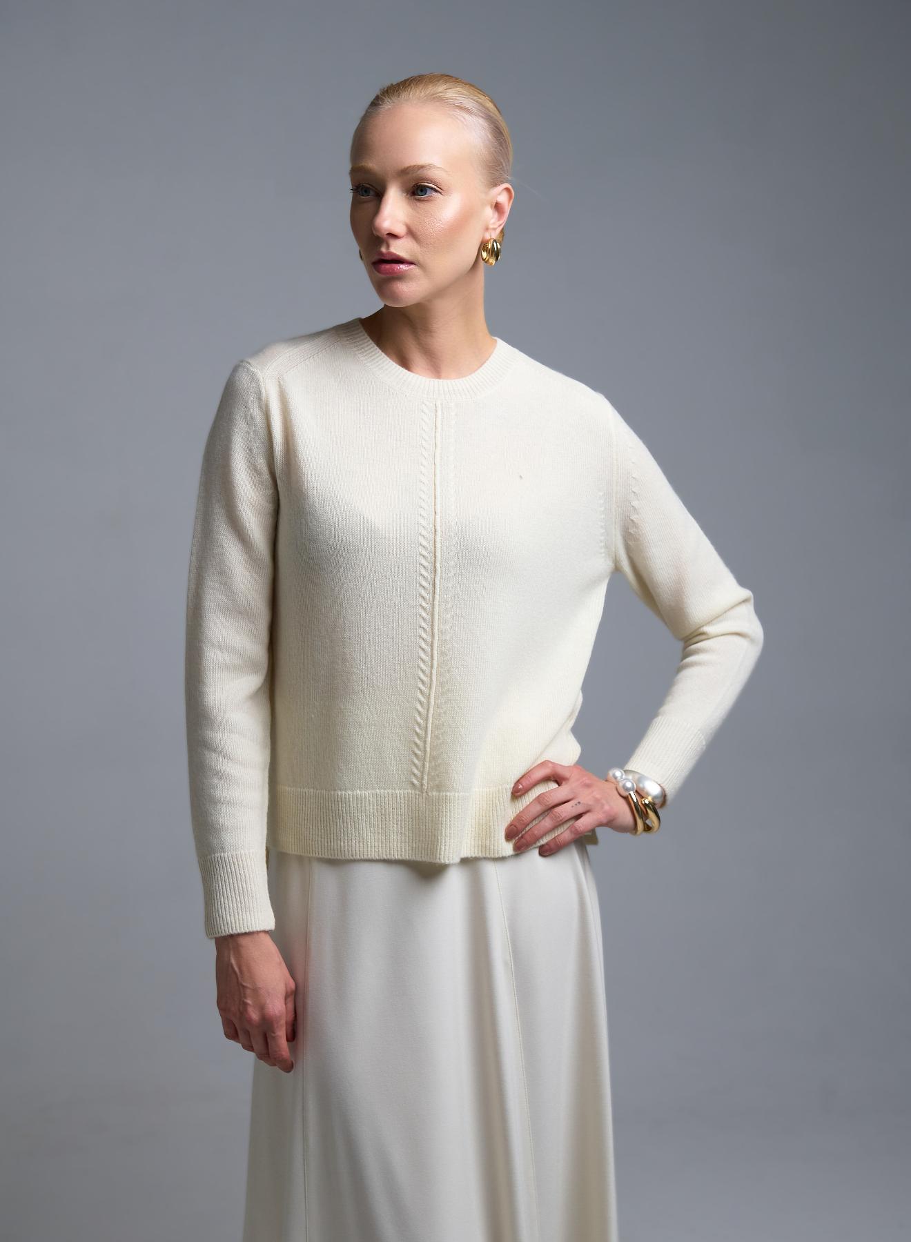 Βανίλια μάλλινο Πουλόβερ με ανάγλυφες λεπτομέρειες Emme Marella - 1