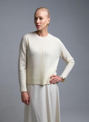 Βανίλια μάλλινο Πουλόβερ με ανάγλυφες λεπτομέρειες Emme Marella - 53537