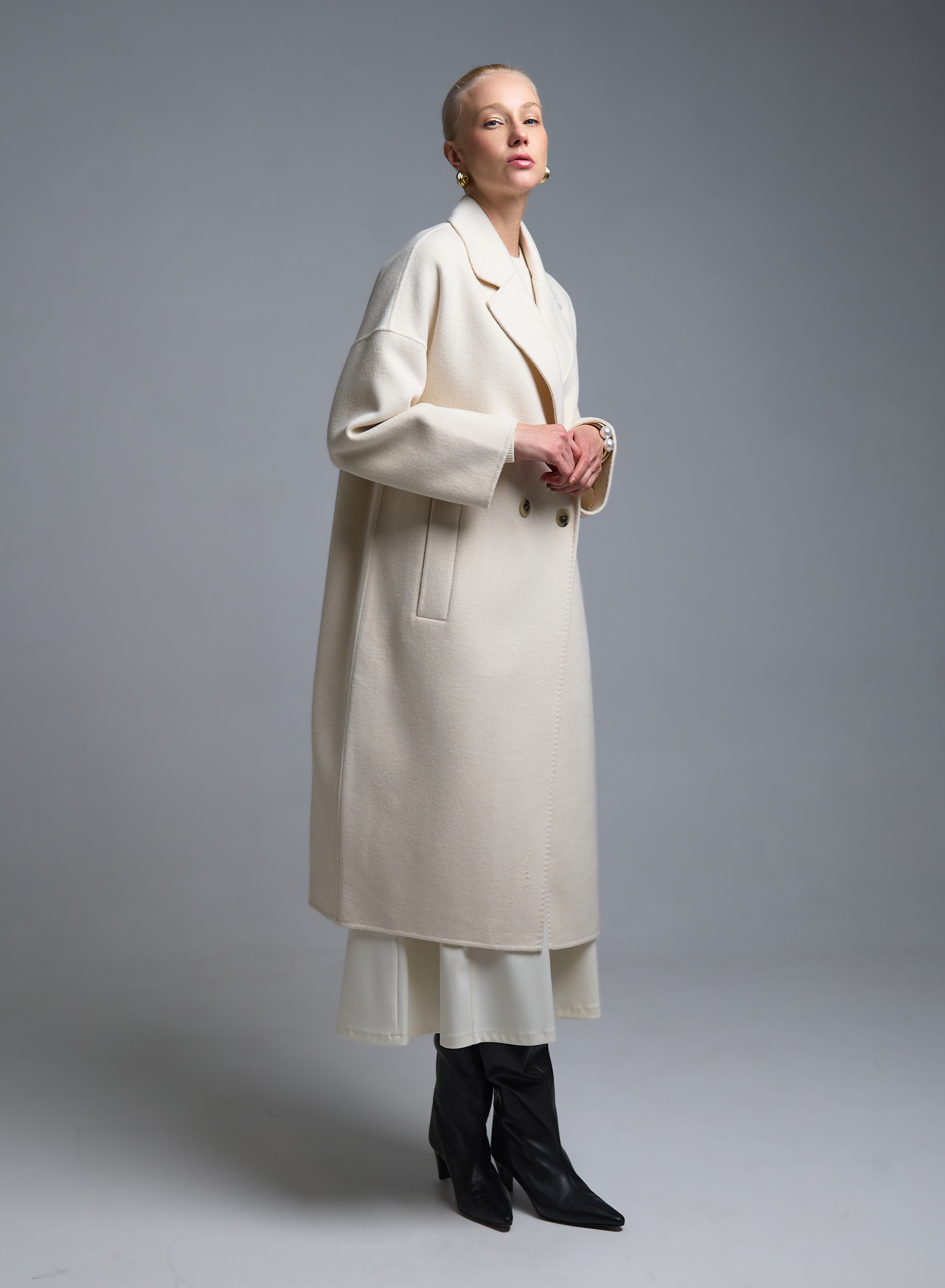 Ecru double breasted Coat Vicolo - 2