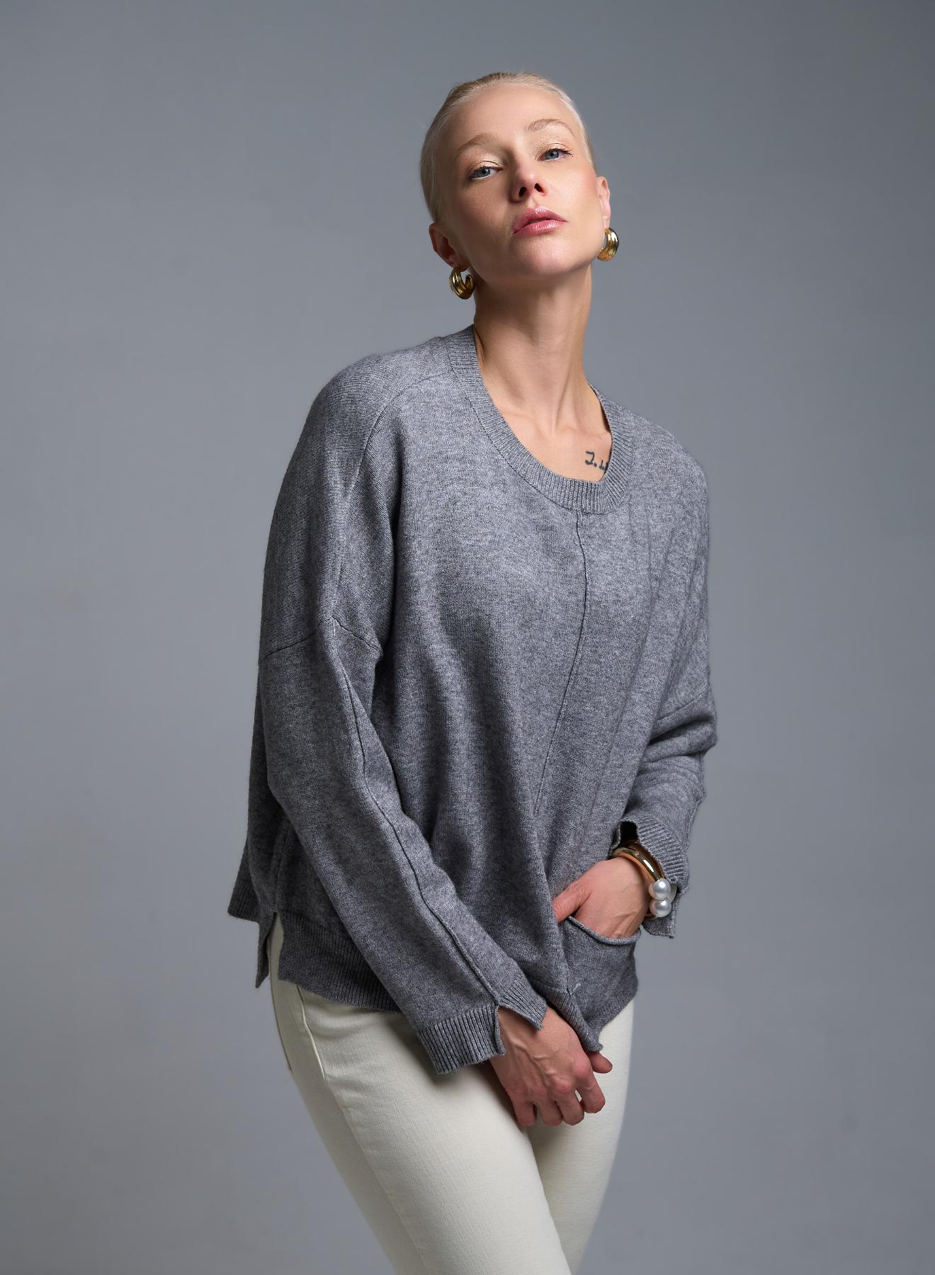 Γκρι Πουλόβερ με στρογγυλή λαιμόκοψη Valentina Milano - 2