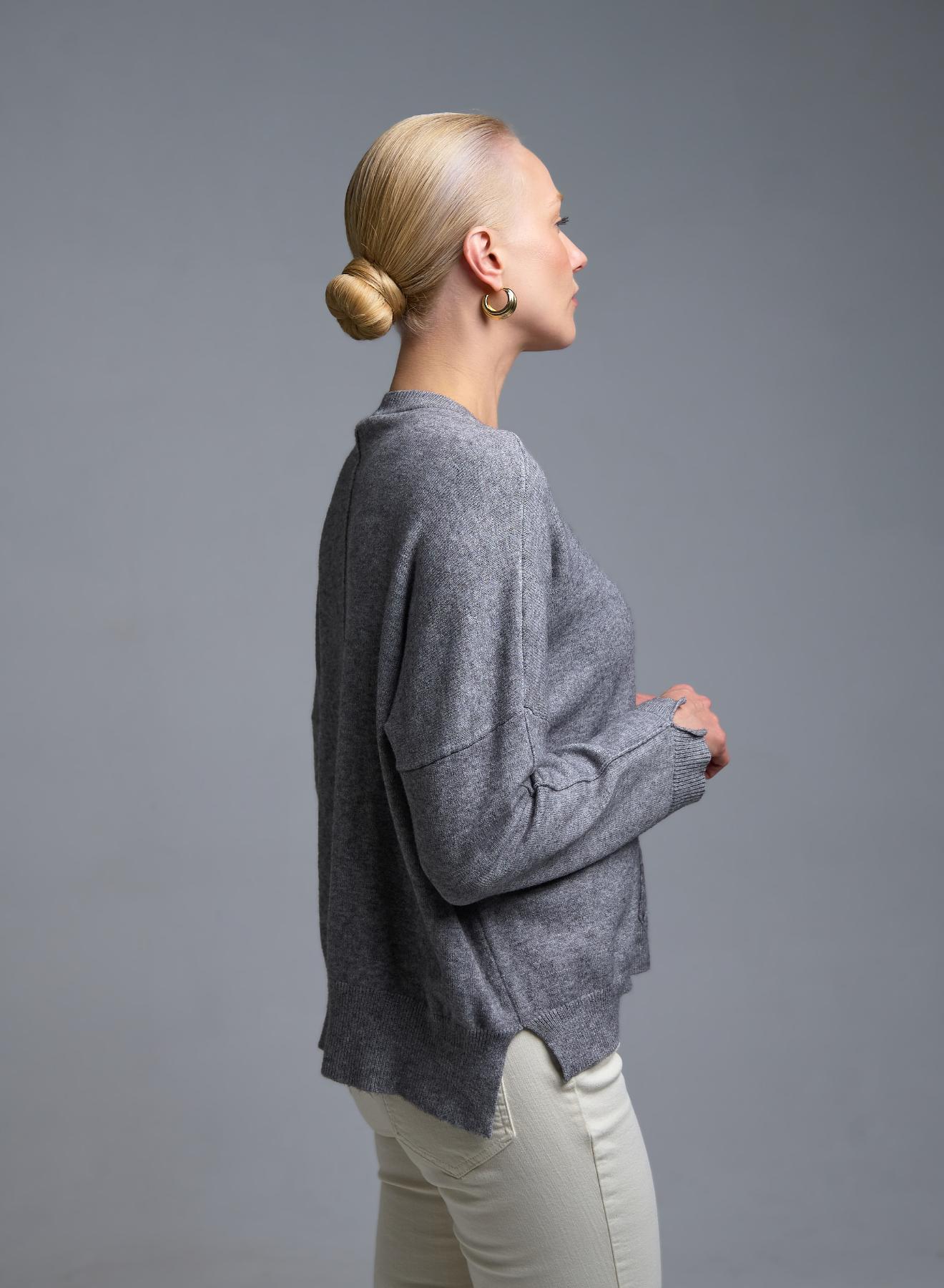 Γκρι Πουλόβερ με στρογγυλή λαιμόκοψη Valentina Milano - 3