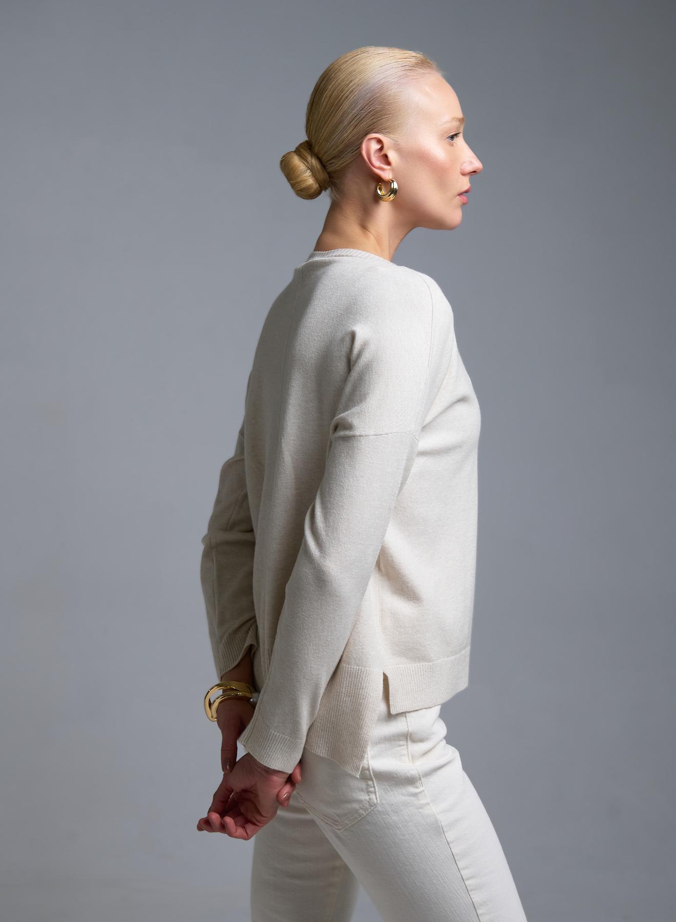 Εκρού Πουλόβερ με στρογγυλή λαιμόκοψη Valentina Milano - 3