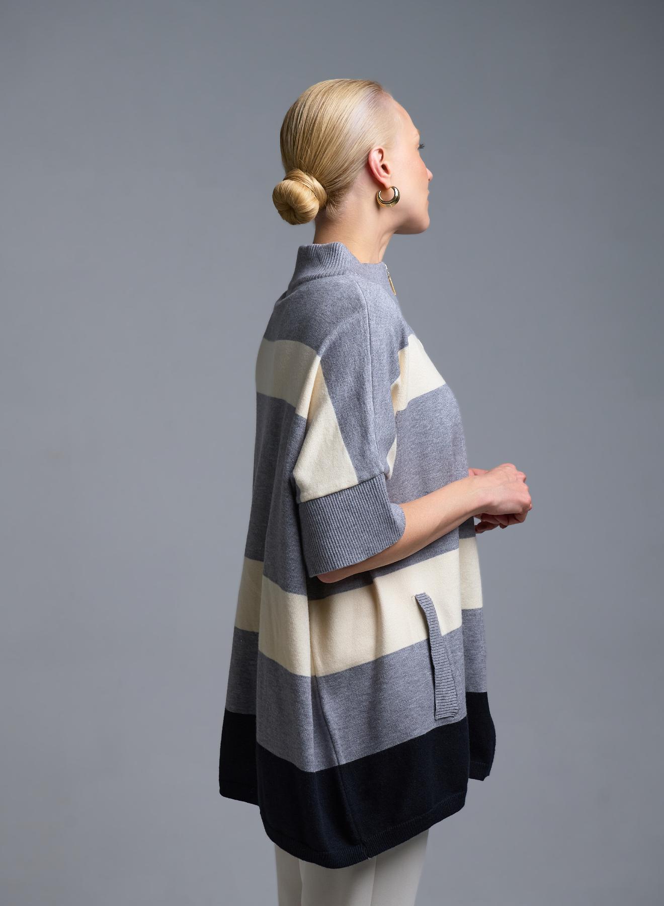 Ecru-Black-Grey knitted Cardigan with short sleeves and with zipper Valentina Milano - 5