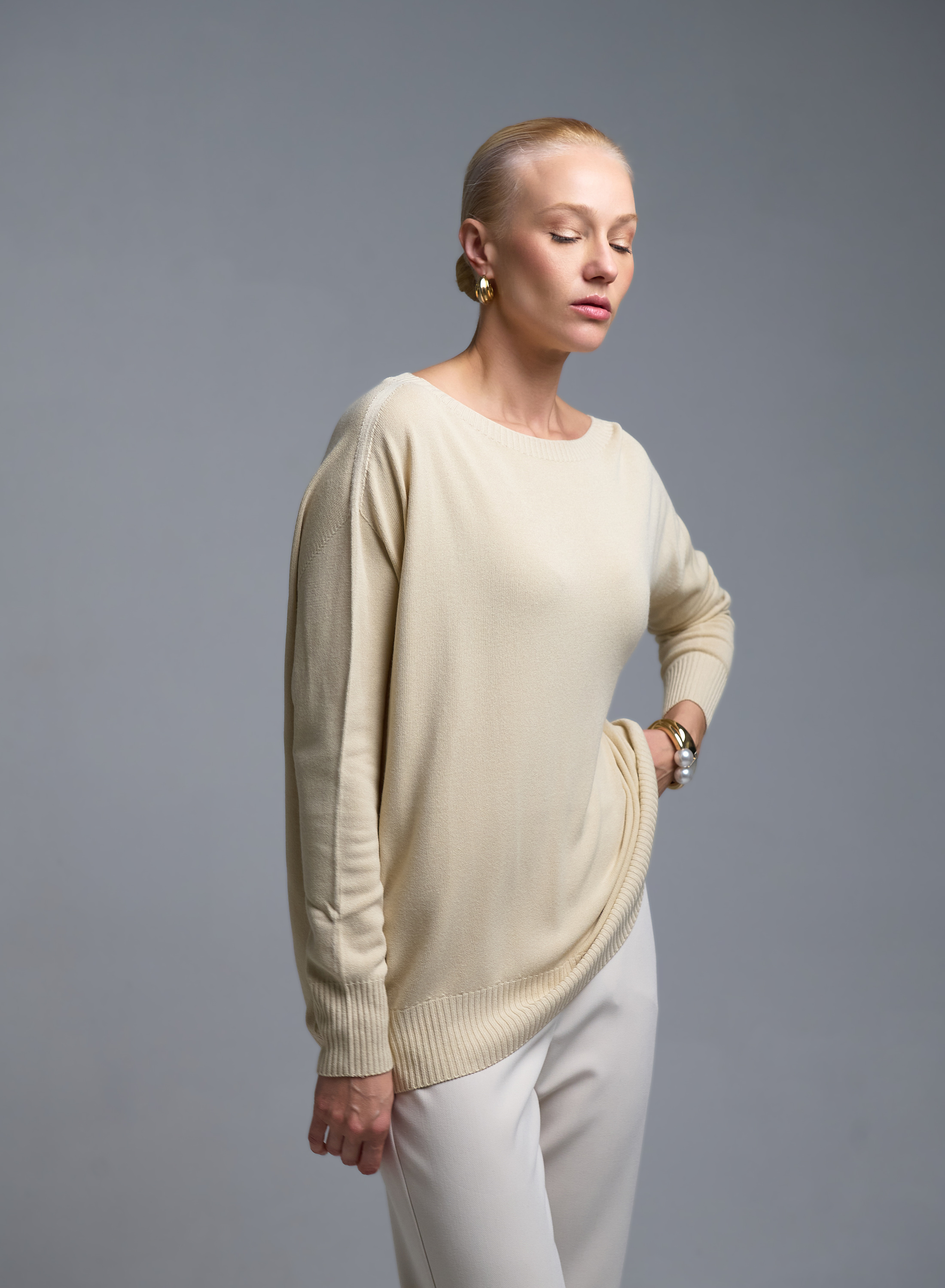 Βανίλια πλεκτή Μπλούζα Kontatto - 1