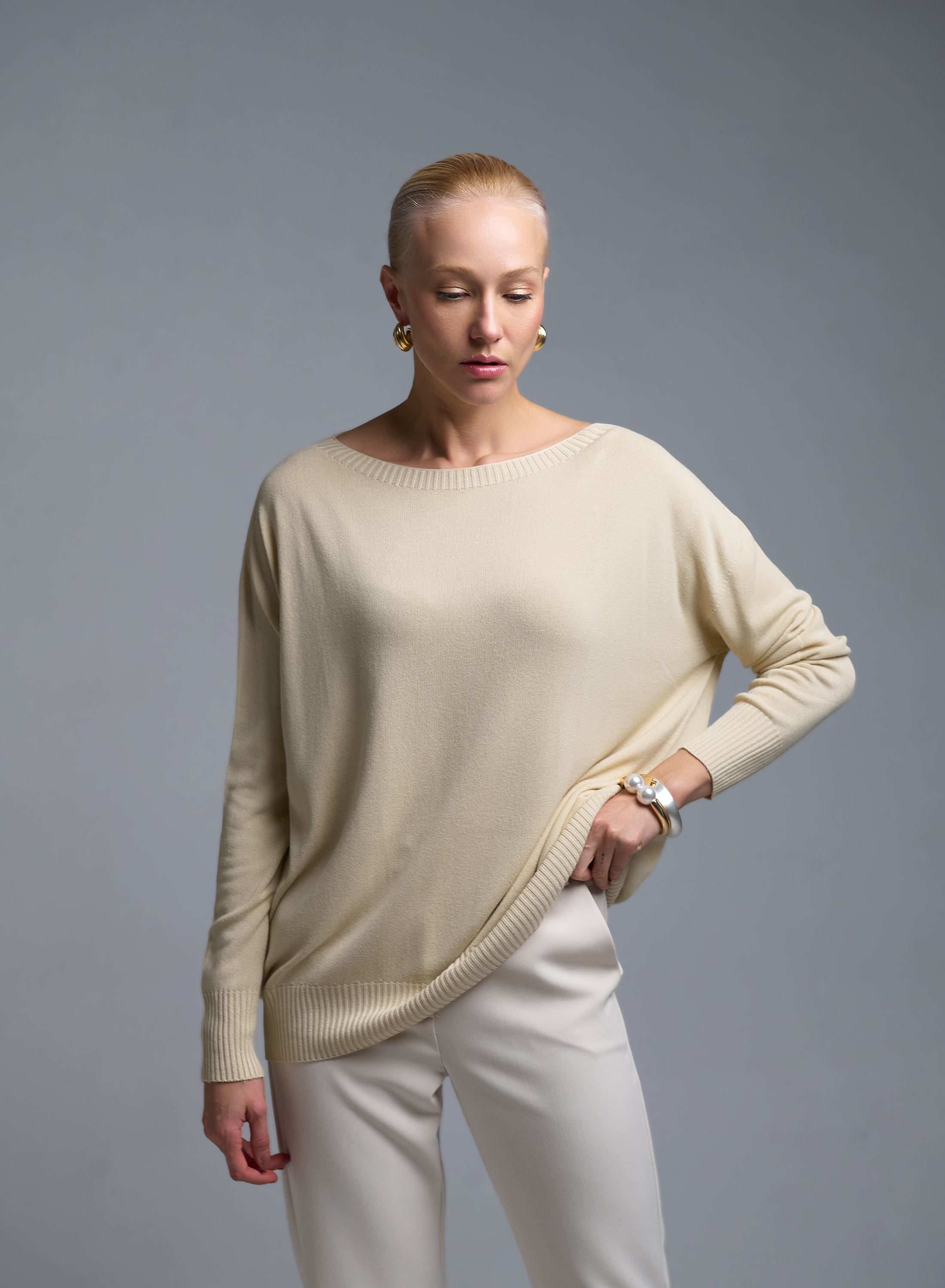 Βανίλια πλεκτή Μπλούζα Kontatto - 2