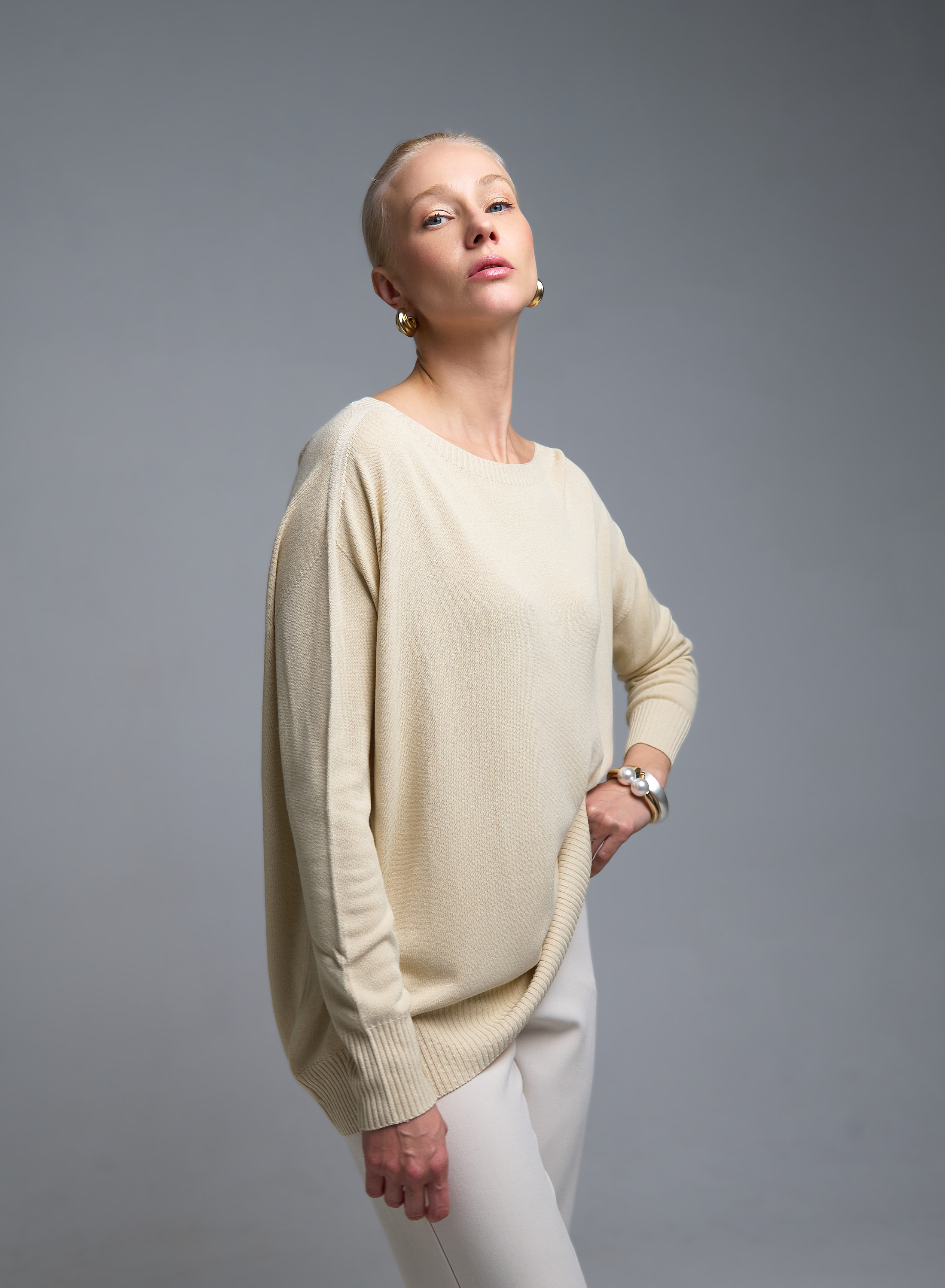 Βανίλια πλεκτή Μπλούζα Kontatto - 3