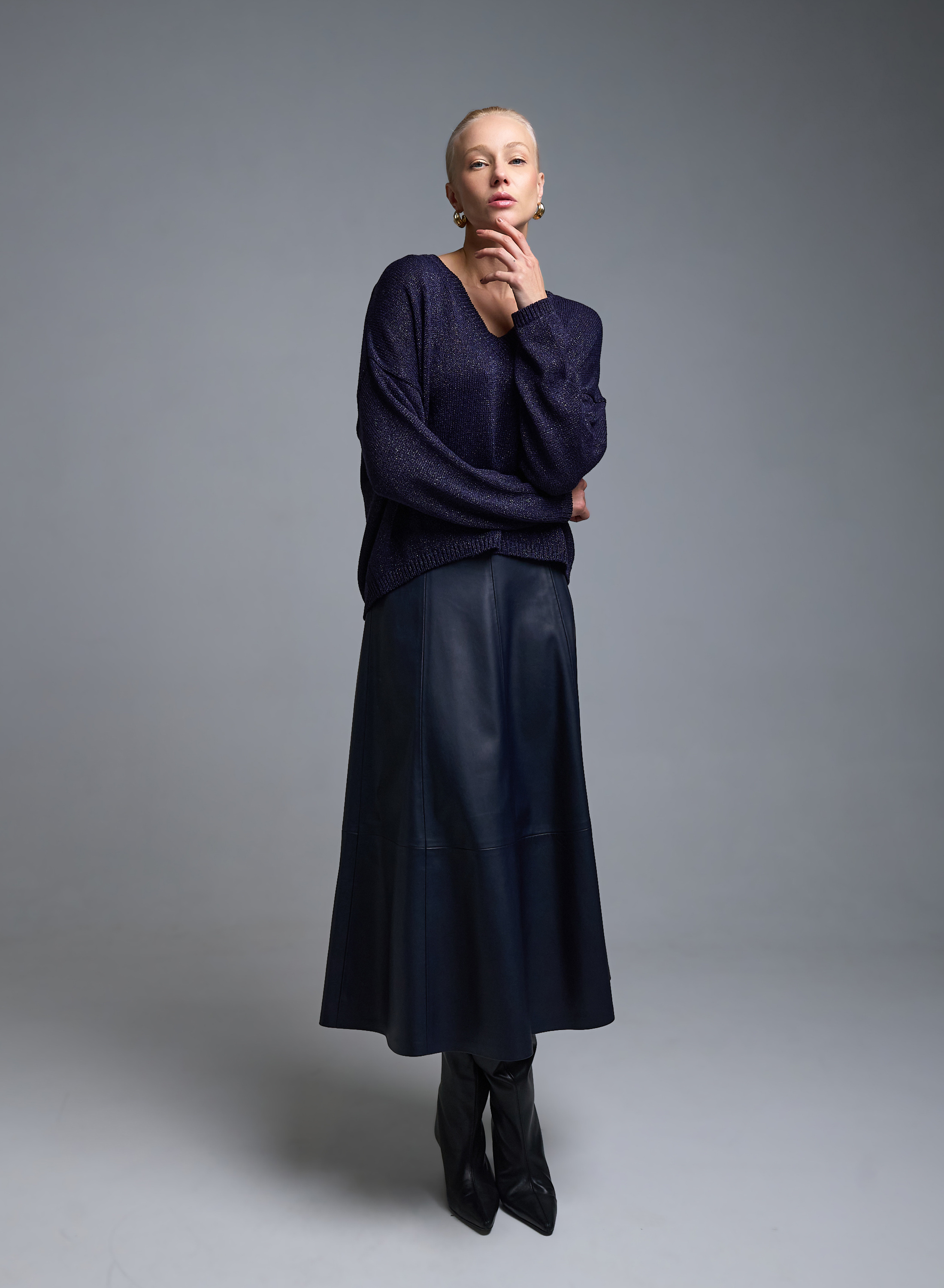 Μπλε Φούστα από οικολογικό δέρμα Milla - 0