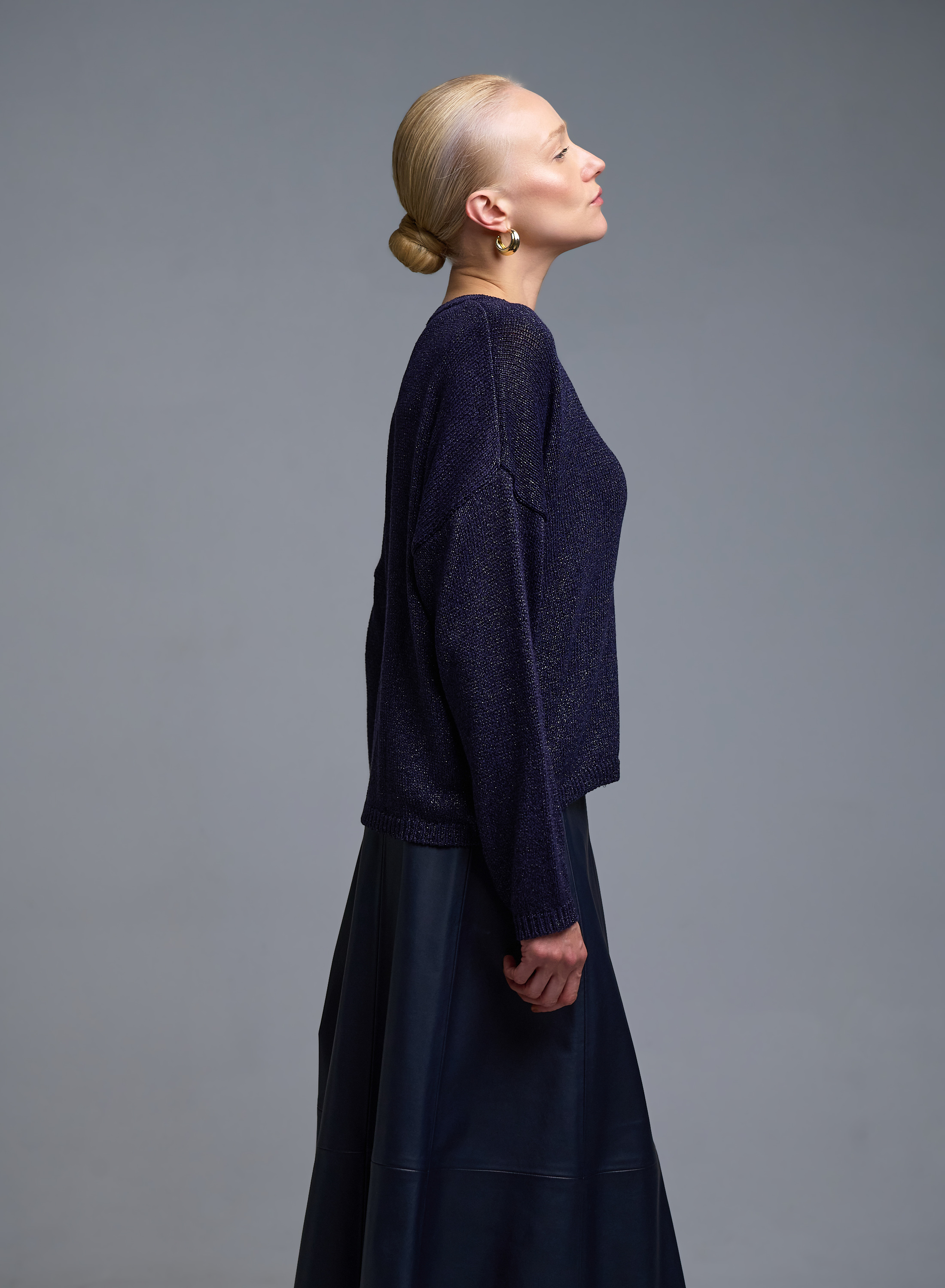 Μπλε πλεκτή λούρεξ Μπλούζα με V λαιμόκοψη Kontatto - 5