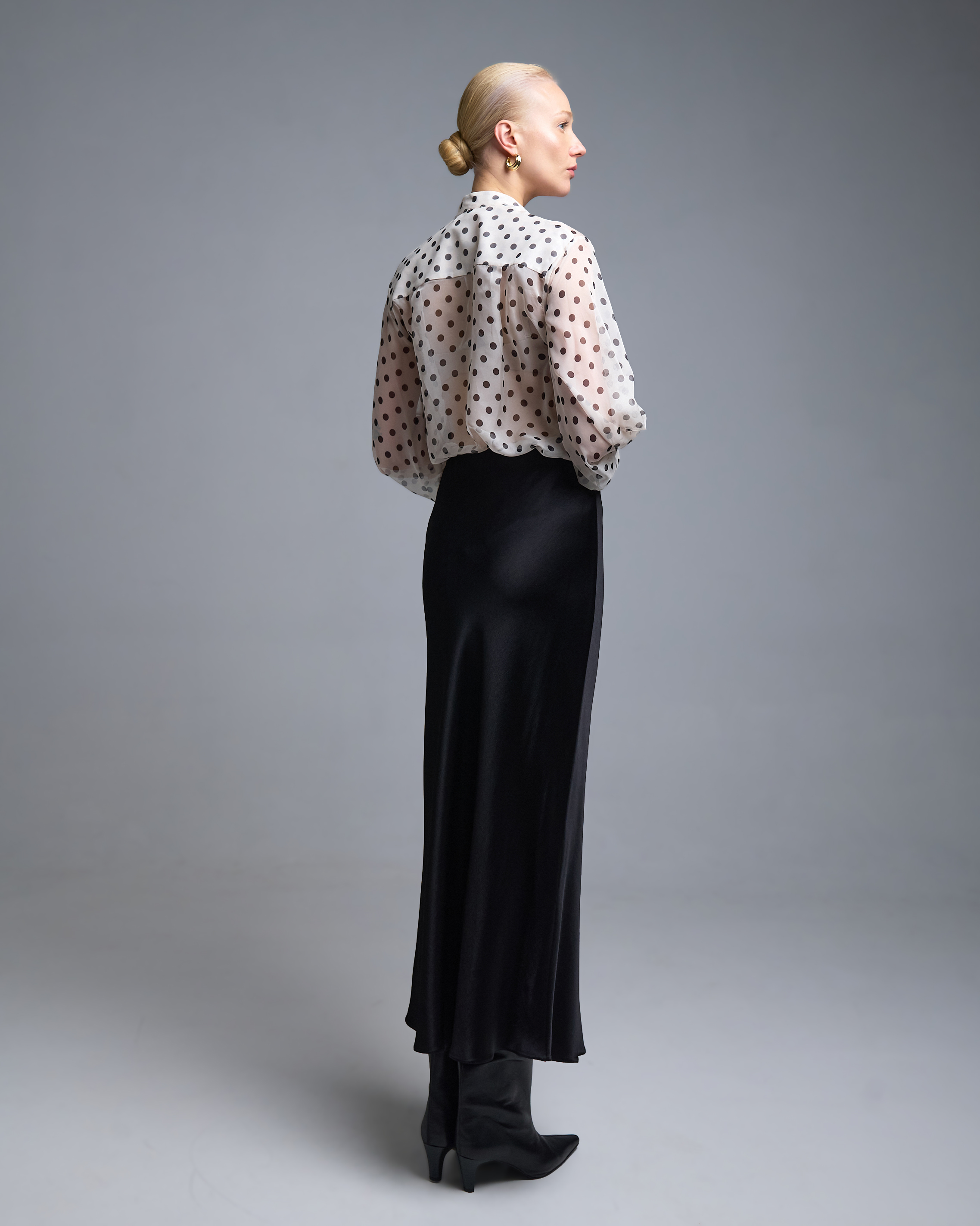 Ecru-Black polka dot Shirt with ruffles and with Mao collar Imperial - 6