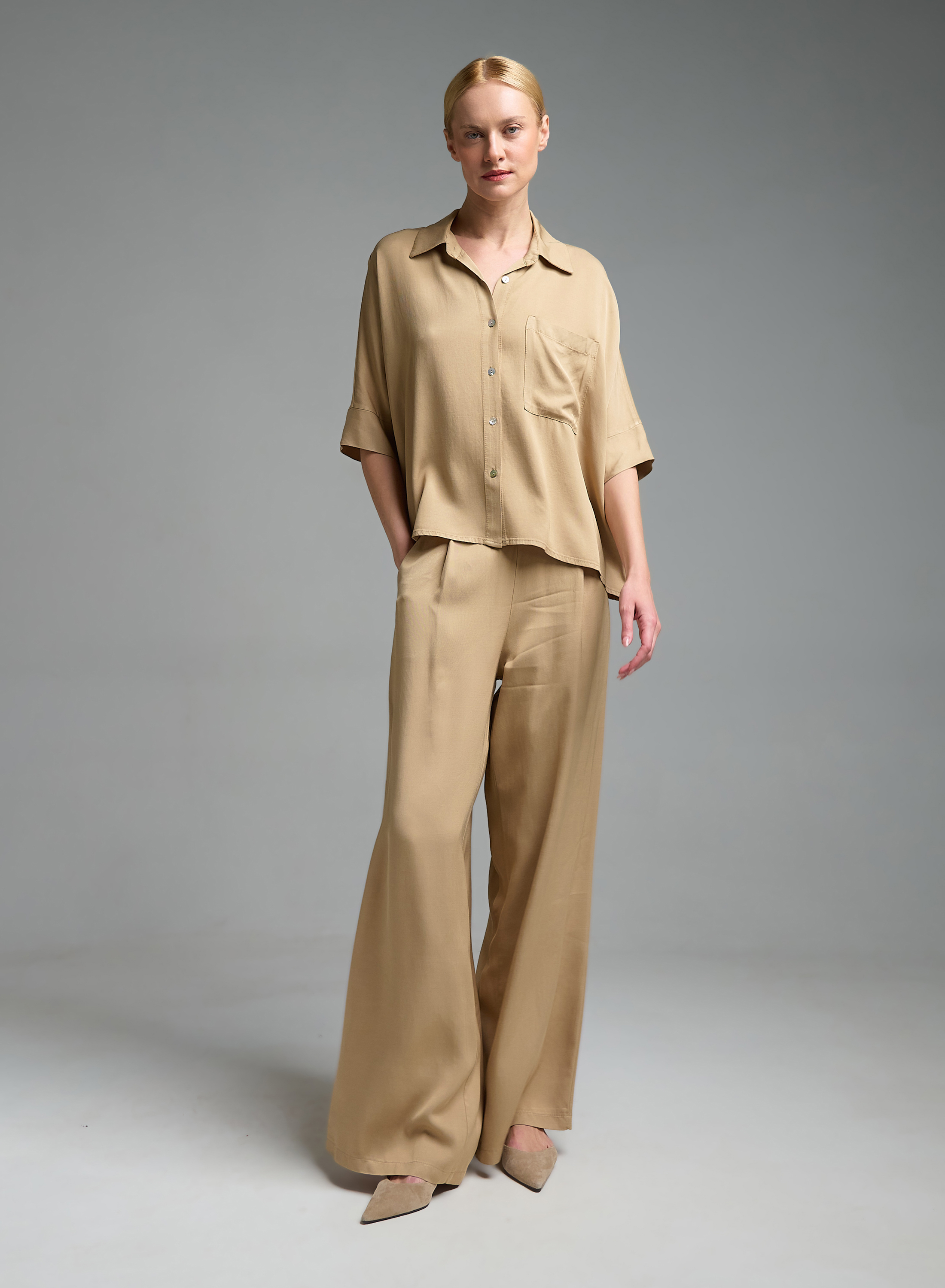 Beige Shirt with three quarters sleeves Eco - 3