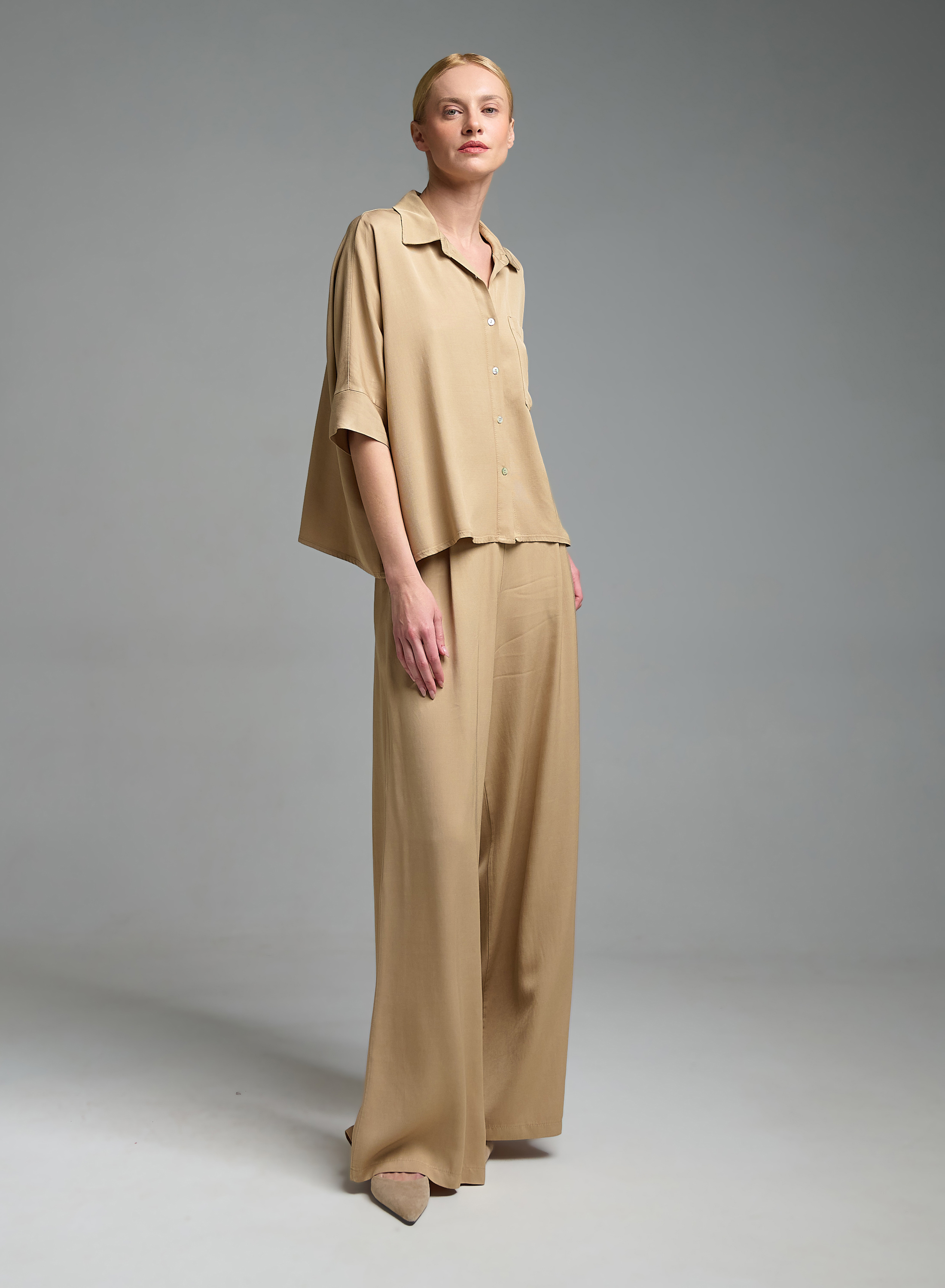 Beige Shirt with three quarters sleeves Eco - 1