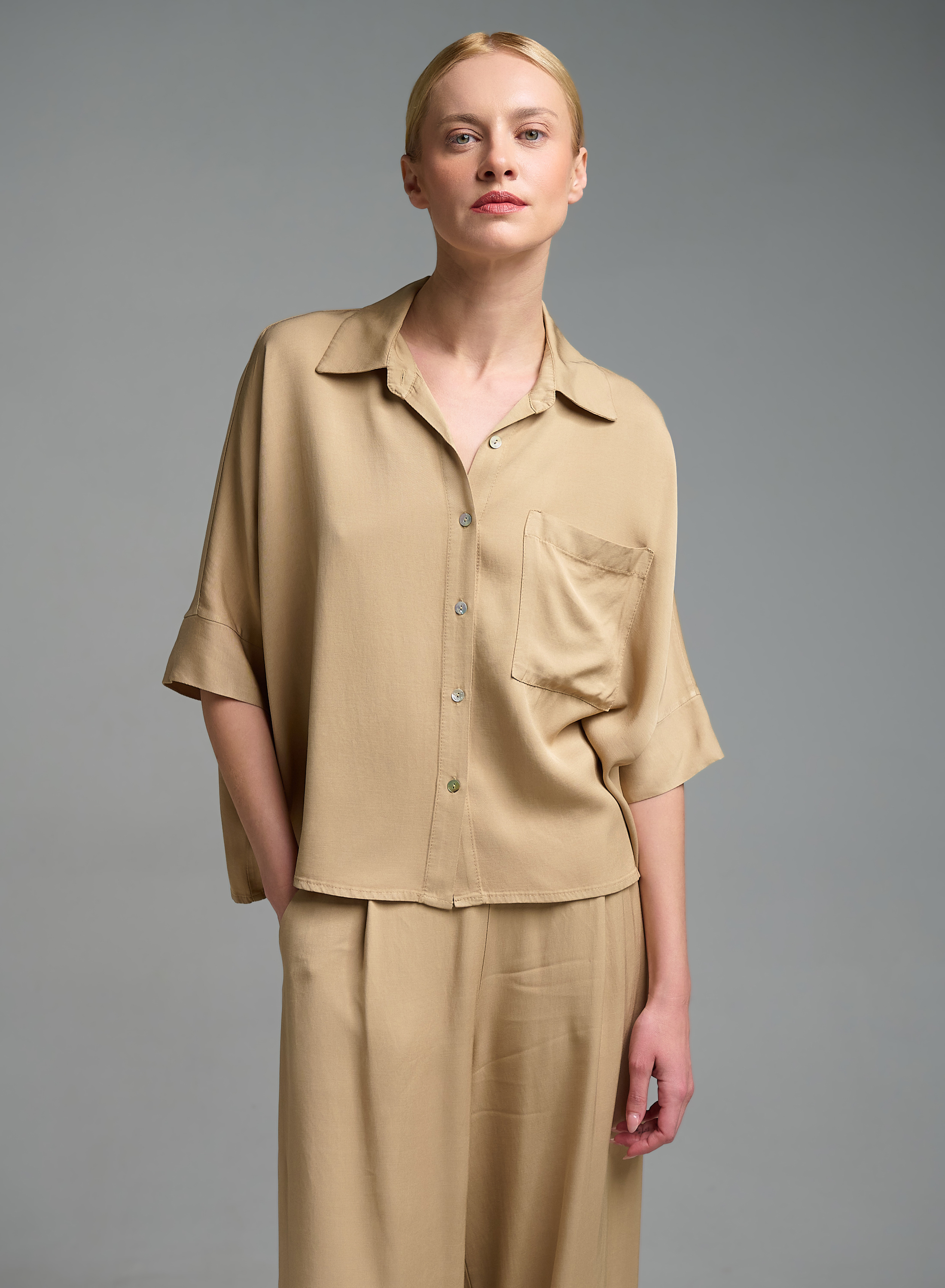 Beige Shirt with three quarters sleeves Eco - 2