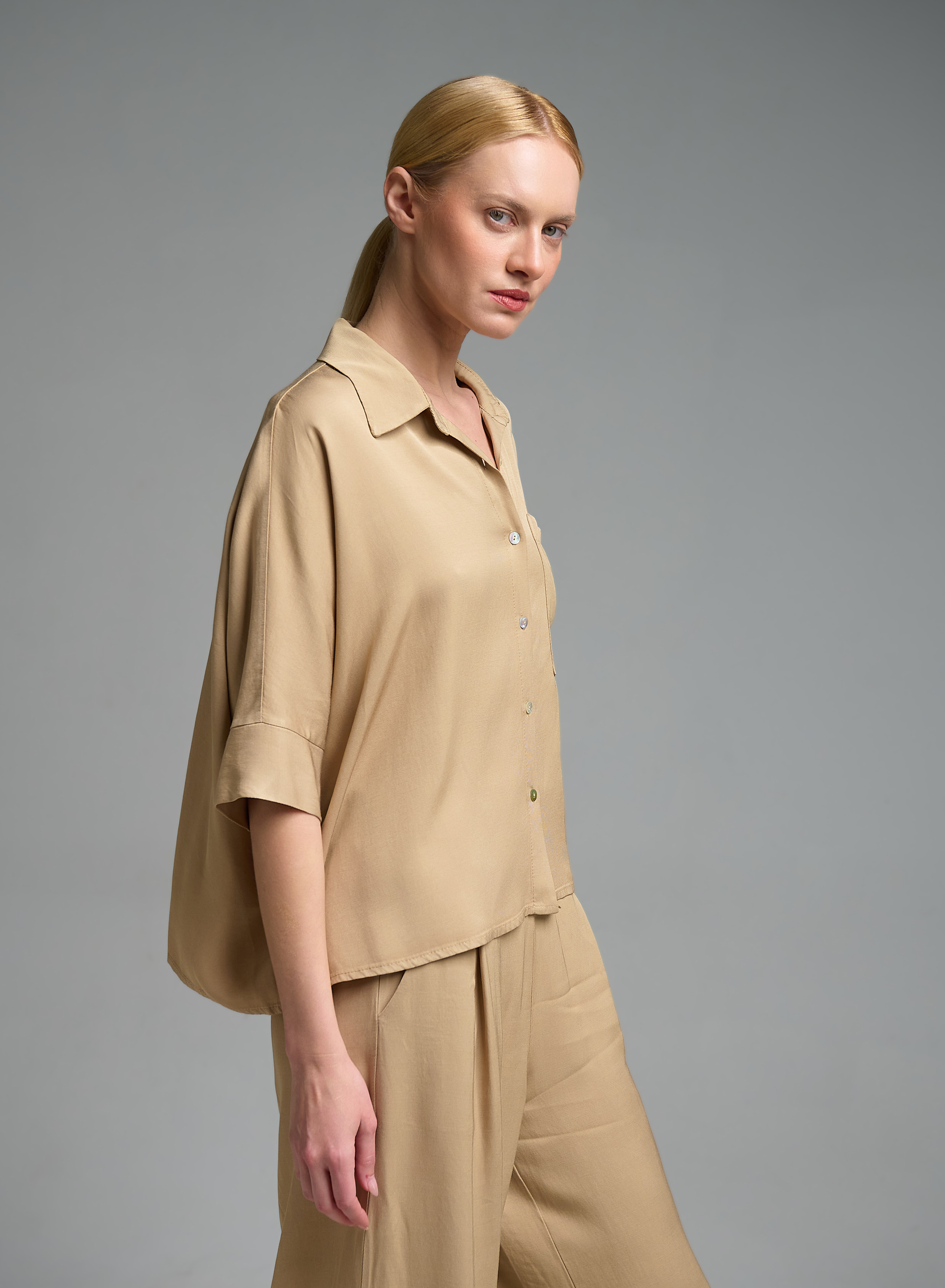 Beige Shirt with three quarters sleeves Eco - 5