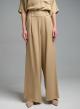 Μπεζ wide legs Παντελόνι με πιέτες και με λάστιχο πίσω στη μέση Eco - 4