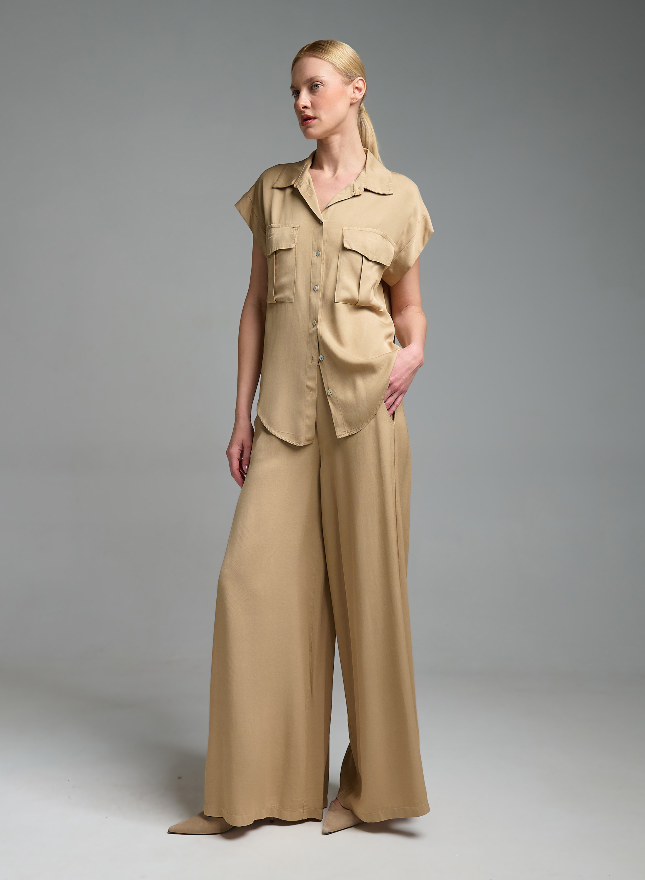 Μπεζ Πουκάμισο με κοντά μανίκια και κόμπο μπροστά Eco - 4