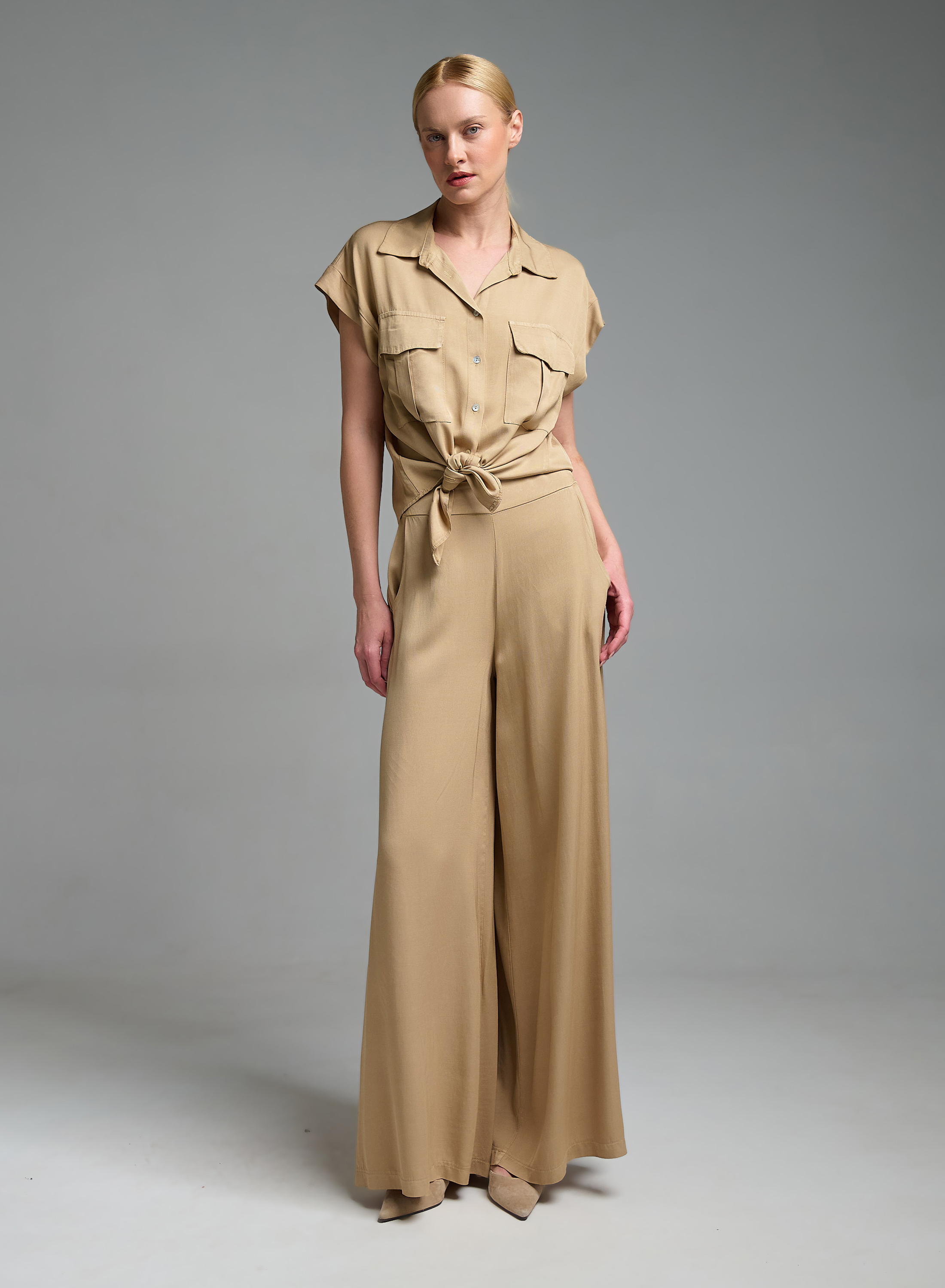 Μπεζ Πουκάμισο με κοντά μανίκια και κόμπο μπροστά Eco - 5