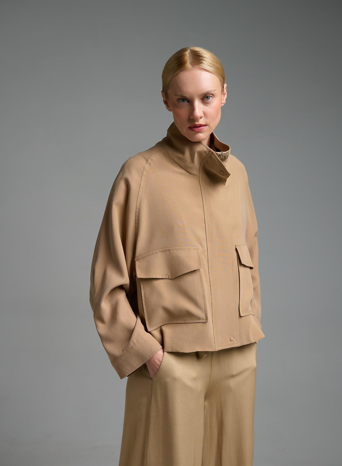 Μπεζ Μπουφάν με εξωτερικές τσέπες μπροστά Eco - 2