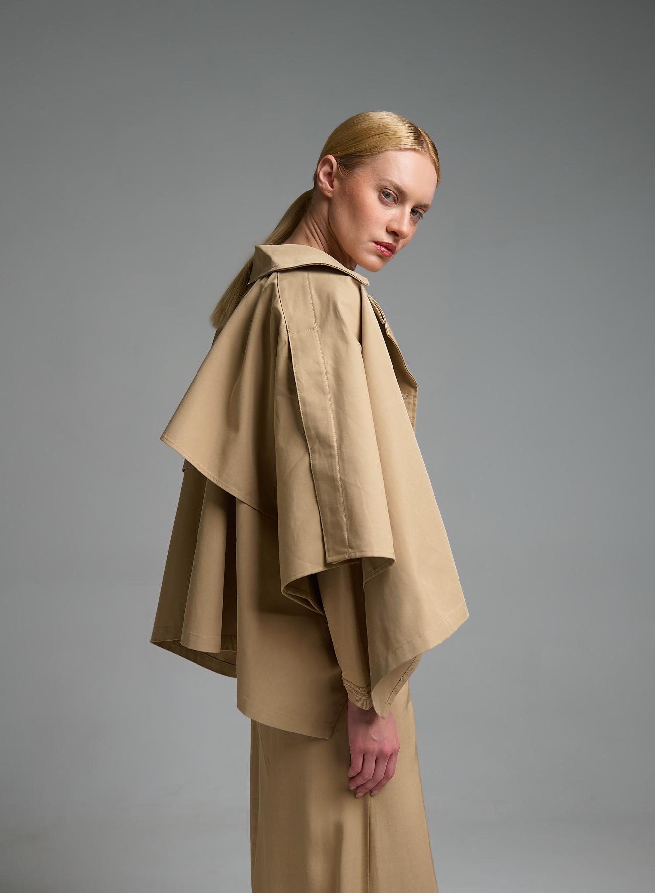 Μπεζ κοντή Κάπα με κουμπιά στο πλάι Valentina Milano - 5