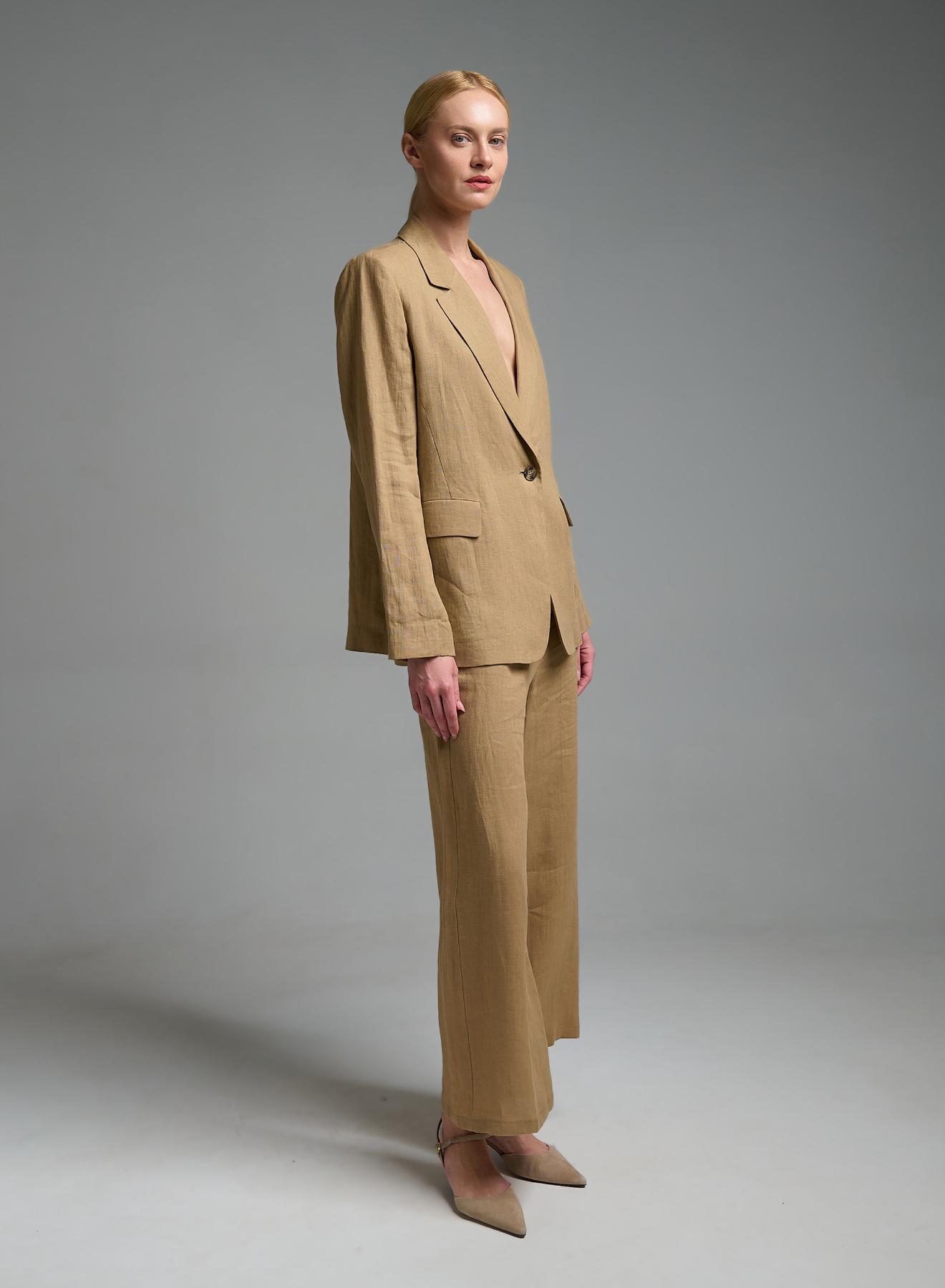 Κάμελ λινό Σακάκι Τζιν με ένα κουμπί Emme Marella - 4