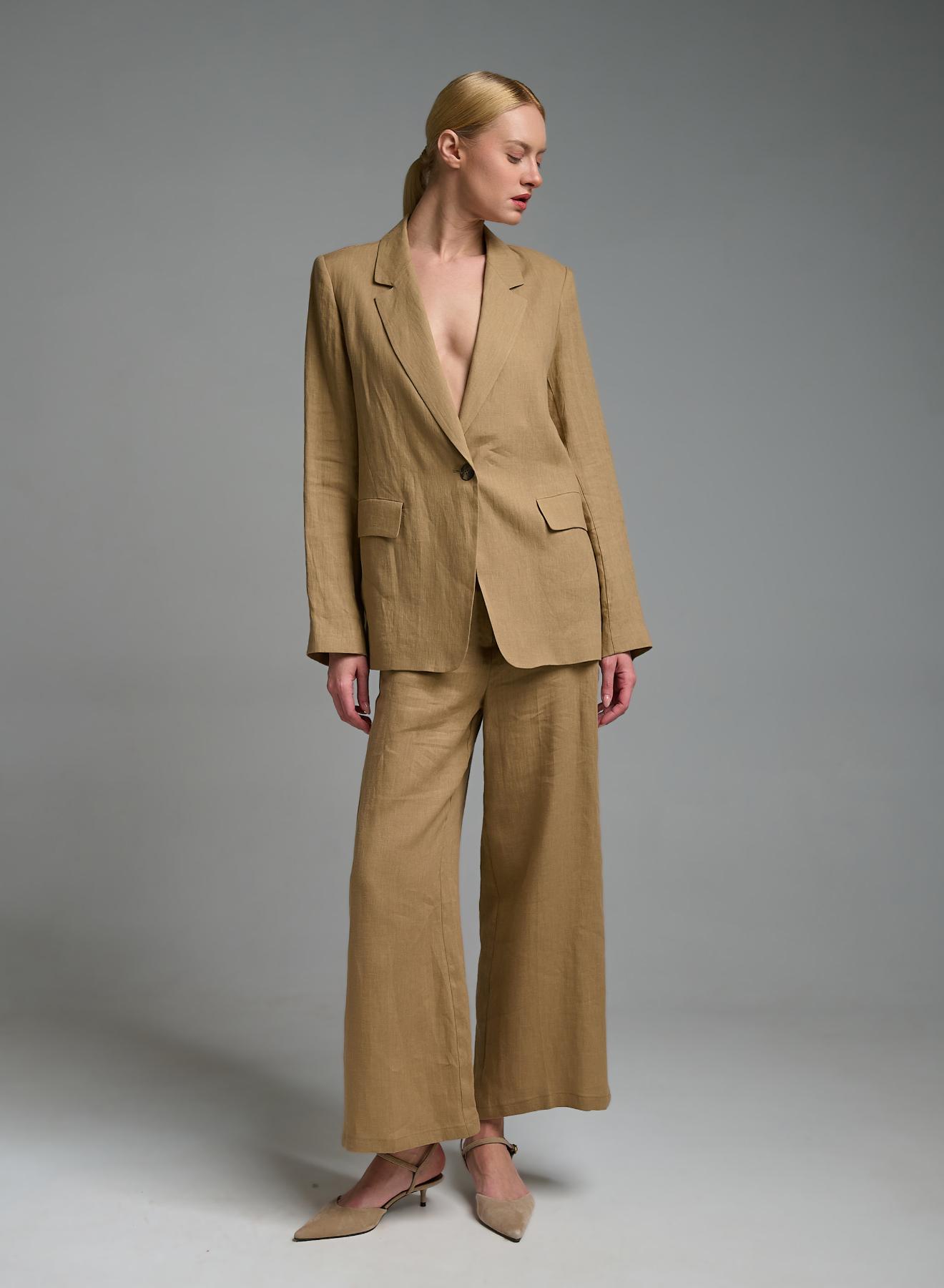 Κάμελ λινό Παντελόνι σε ίσια γραμμή Emme Marella - 1