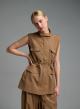 Κάμελ μακρύ Γιλέκο με τσέπες μπροστά και με κορδόνι στη μέση My Star - 1