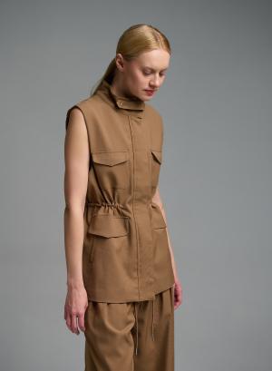 Camel long Vest with front pockets and with drawstring My Star - 57953