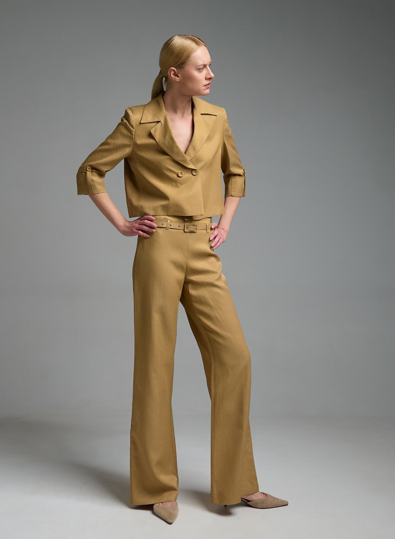 Camel double breasted short Jacket with three quarters sleeves Eco - 1