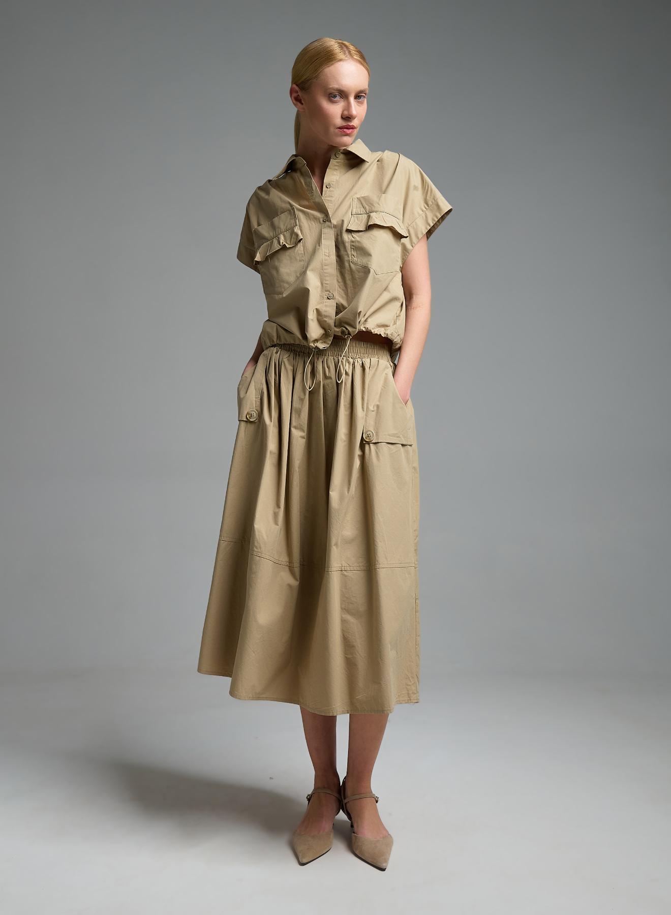 Μπεζ αμάνικο Πουκάμισο με λάστιχο στο τελείωμα Valentina Milano - 3