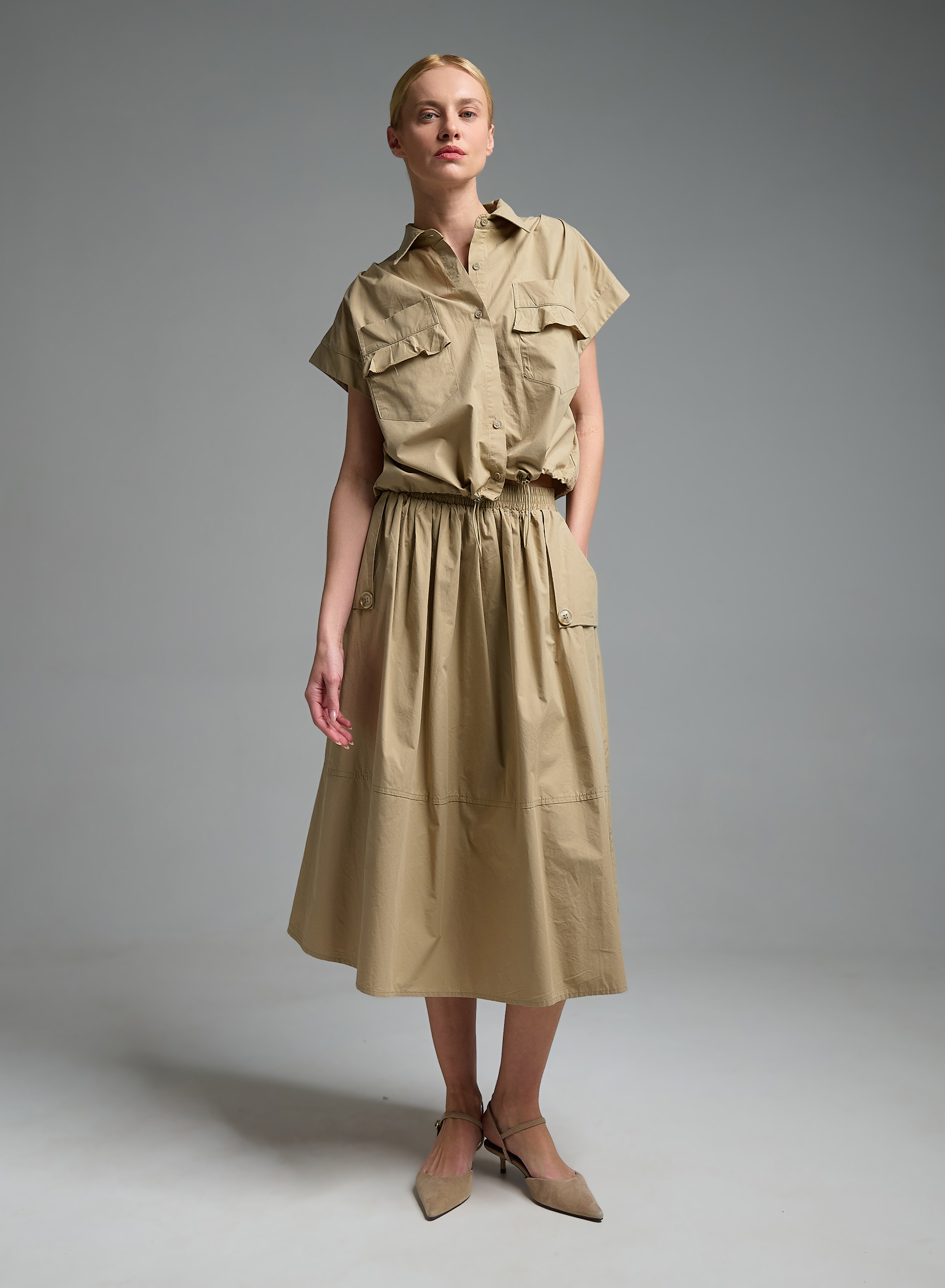 Μπεζ Φούστα με τσέπες και με λάστιχο στη μέση Valentina Milano - 1