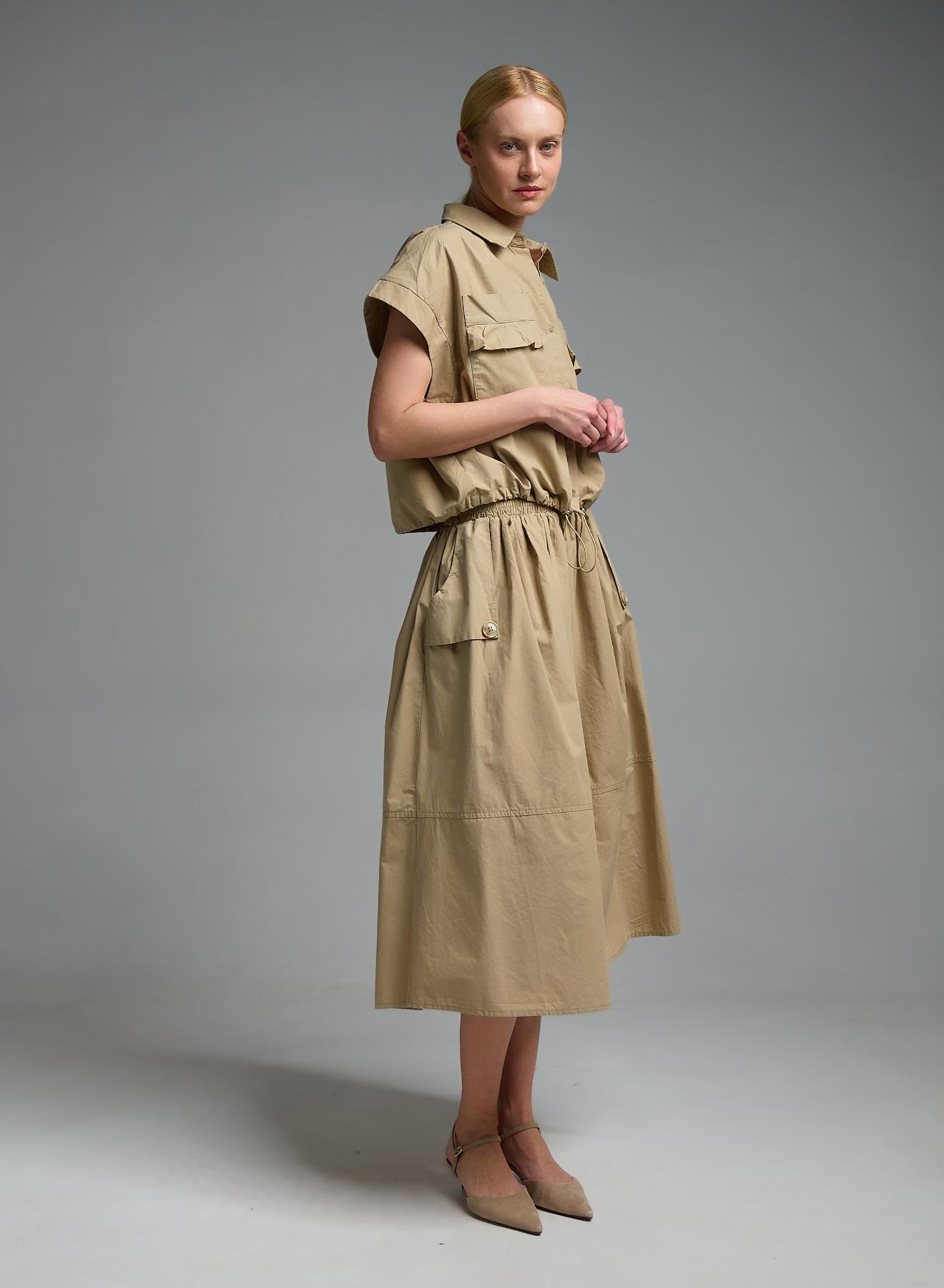 Μπεζ αμάνικο Πουκάμισο με λάστιχο στο τελείωμα Valentina Milano - 4