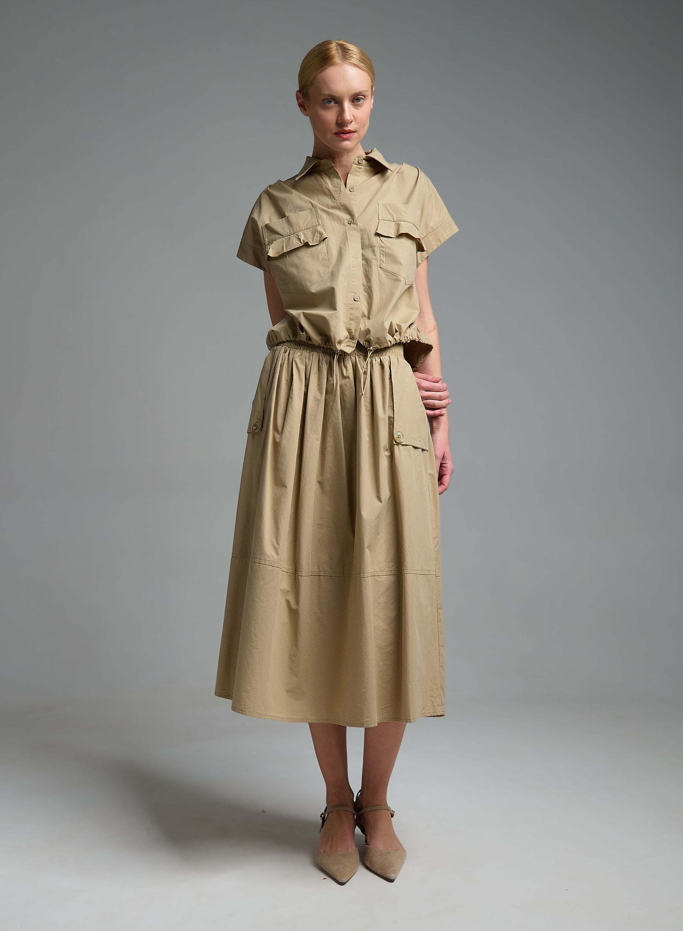 Μπεζ Φούστα με τσέπες και με λάστιχο στη μέση Valentina Milano - 3