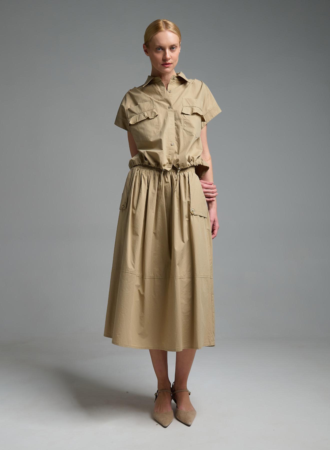 Μπεζ Φούστα με τσέπες και με λάστιχο στη μέση Valentina Milano - 4